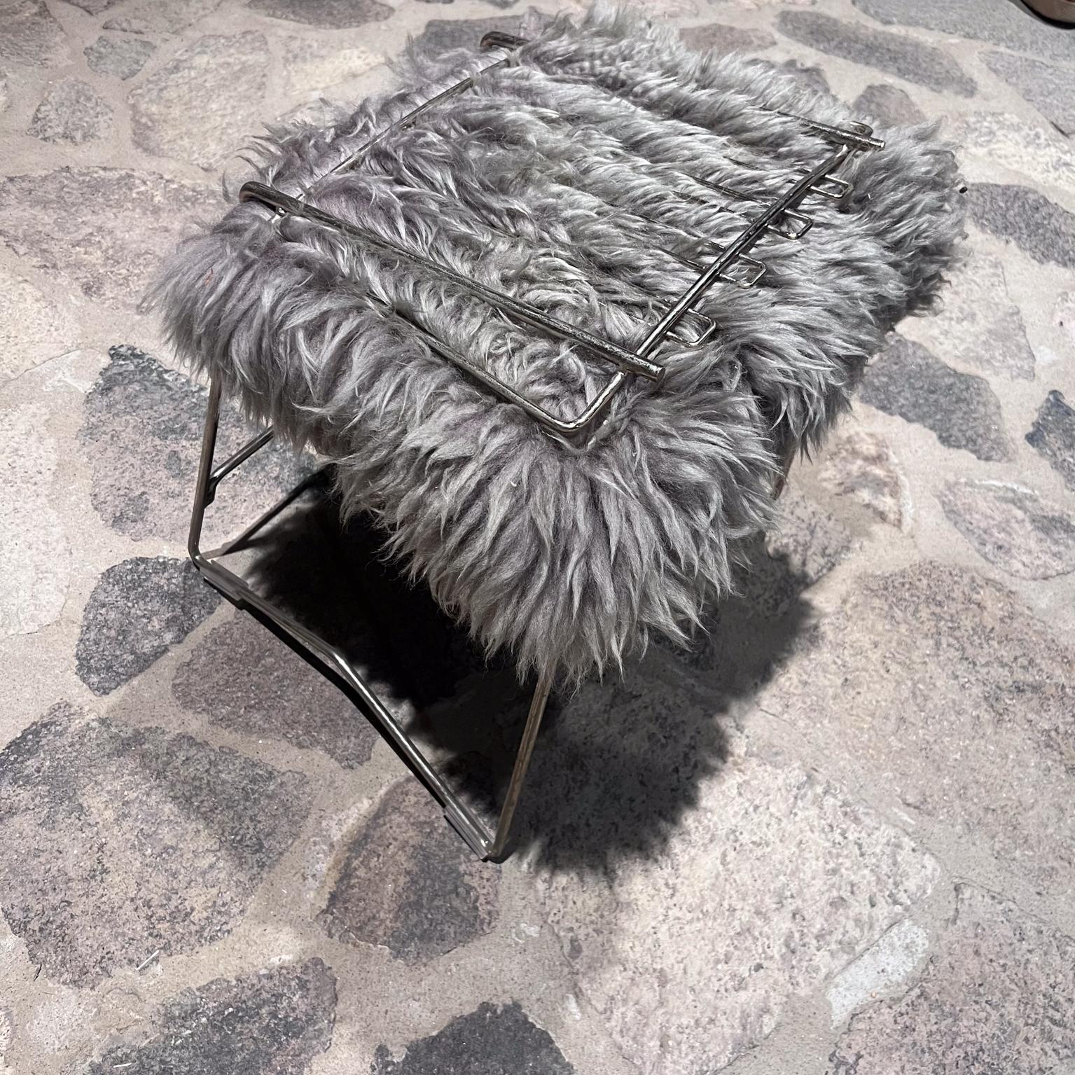 Folding Brass Side Chair Furry Gray Faux Lambskin For Sale 8