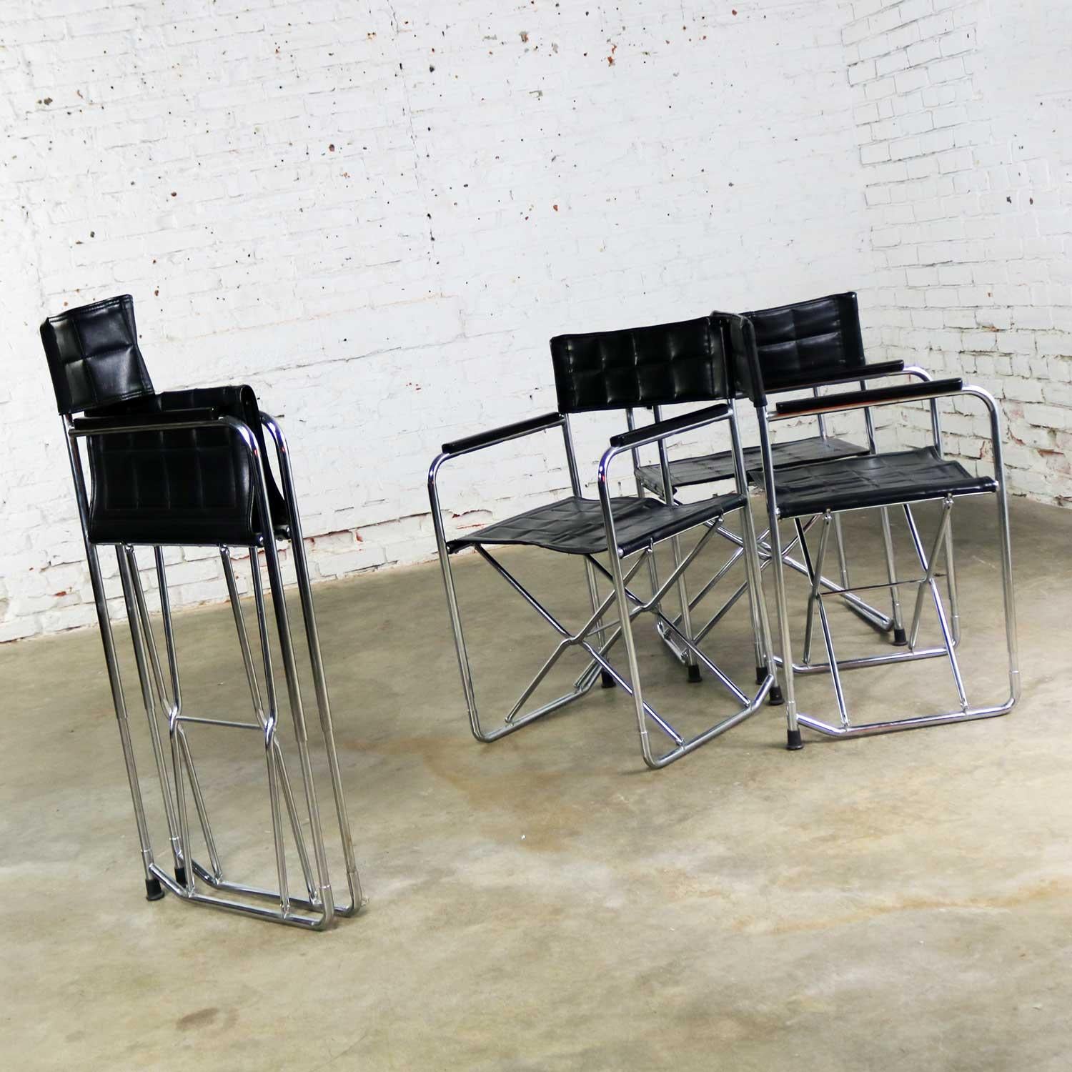 Folding Campaign Style Director’s Chairs Black Vinyl & Chrome Style Gae Aulenti 2