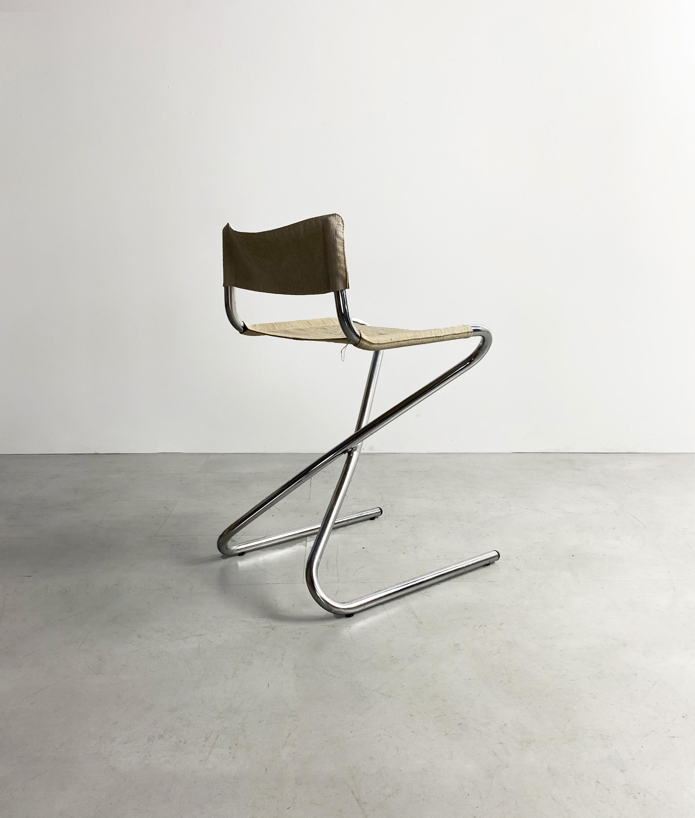 Mid-Century Modern Folding Canvas and Chrome Tubular ‘Z’ Chair by Erik Magnussen, c.1960