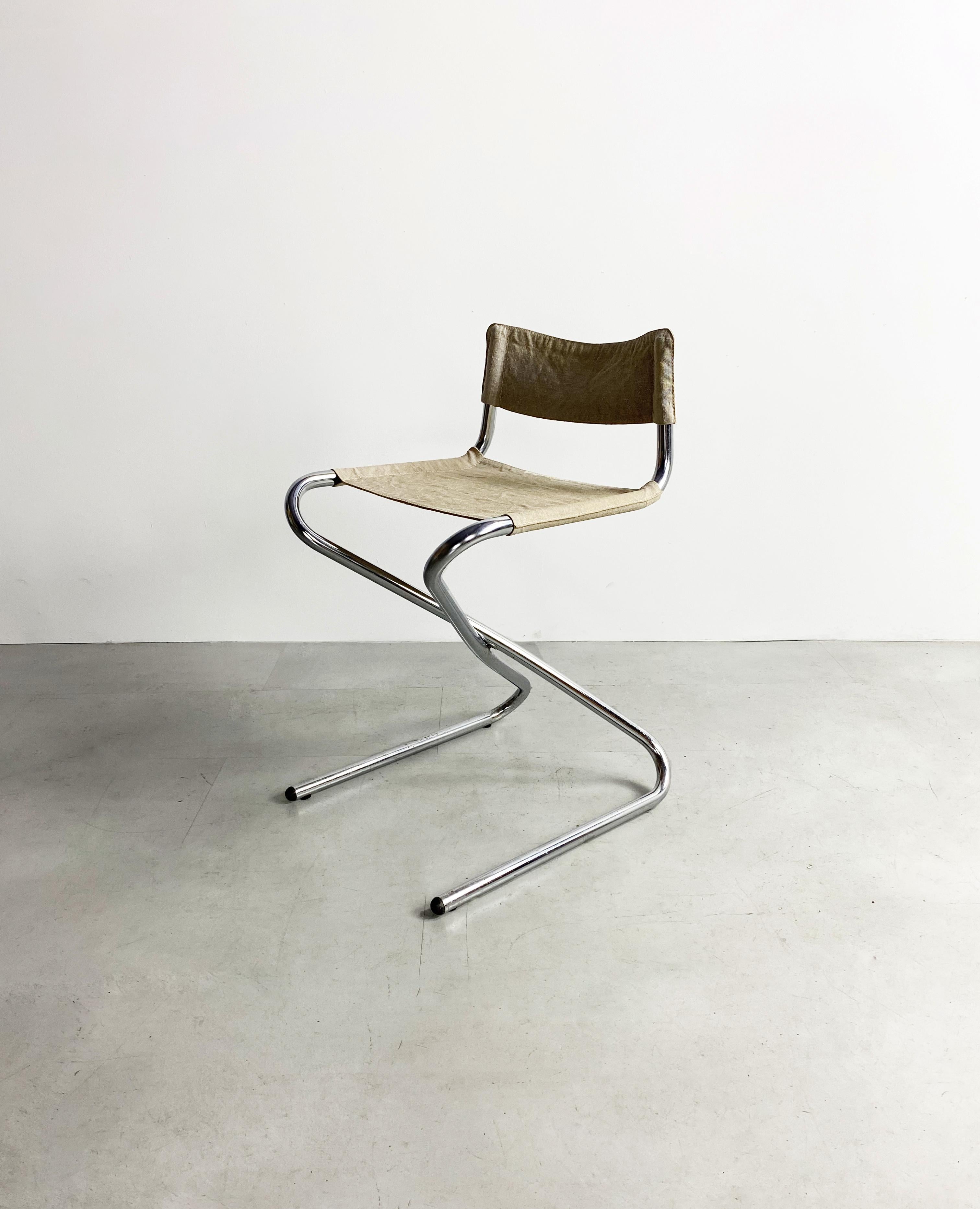 Folding Canvas and Chrome Tubular ‘Z’ Chair by Erik Magnussen, c.1960 In Good Condition In Surbiton, GB