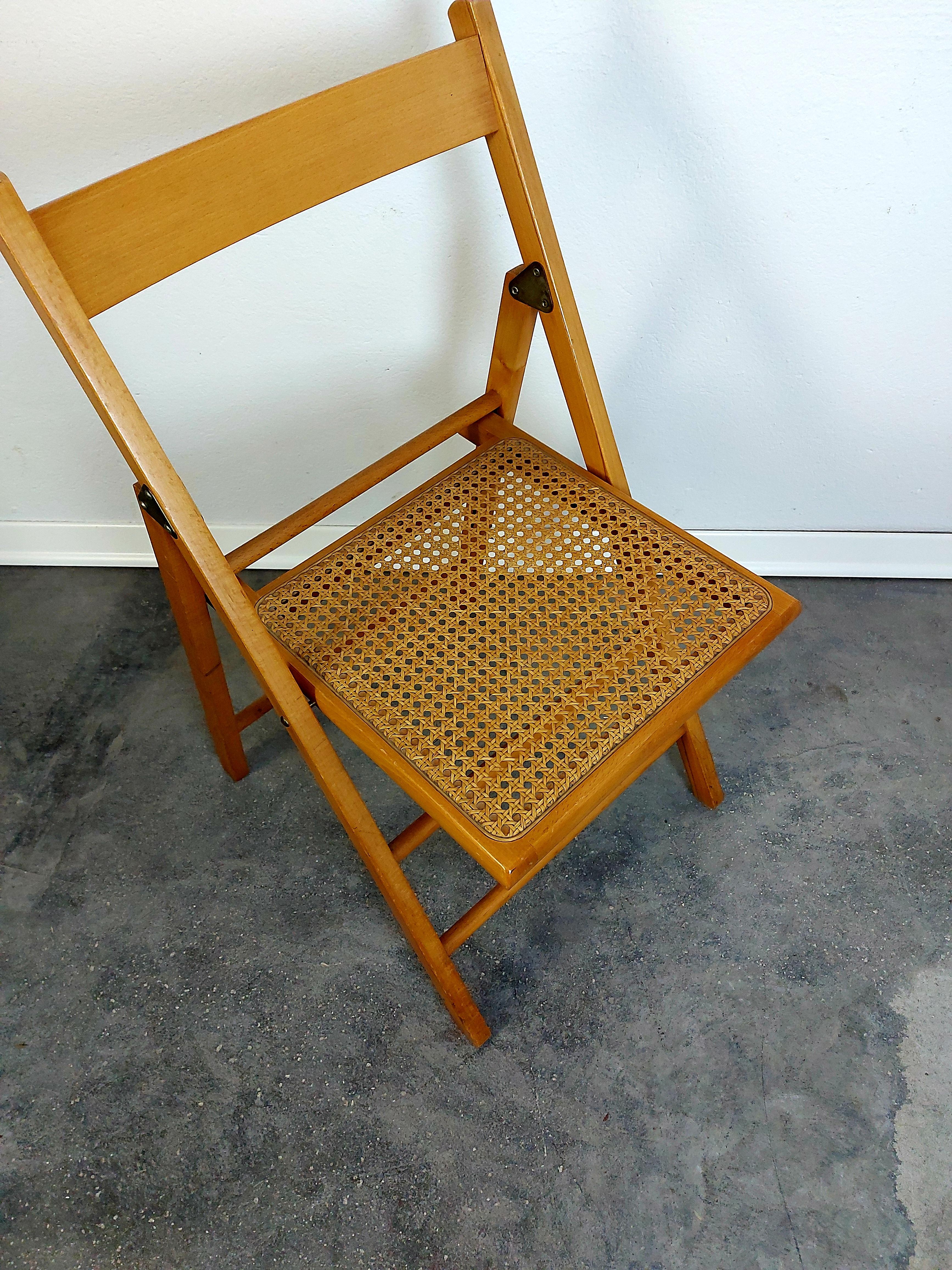 Cane Folding Chair, 1980s For Sale