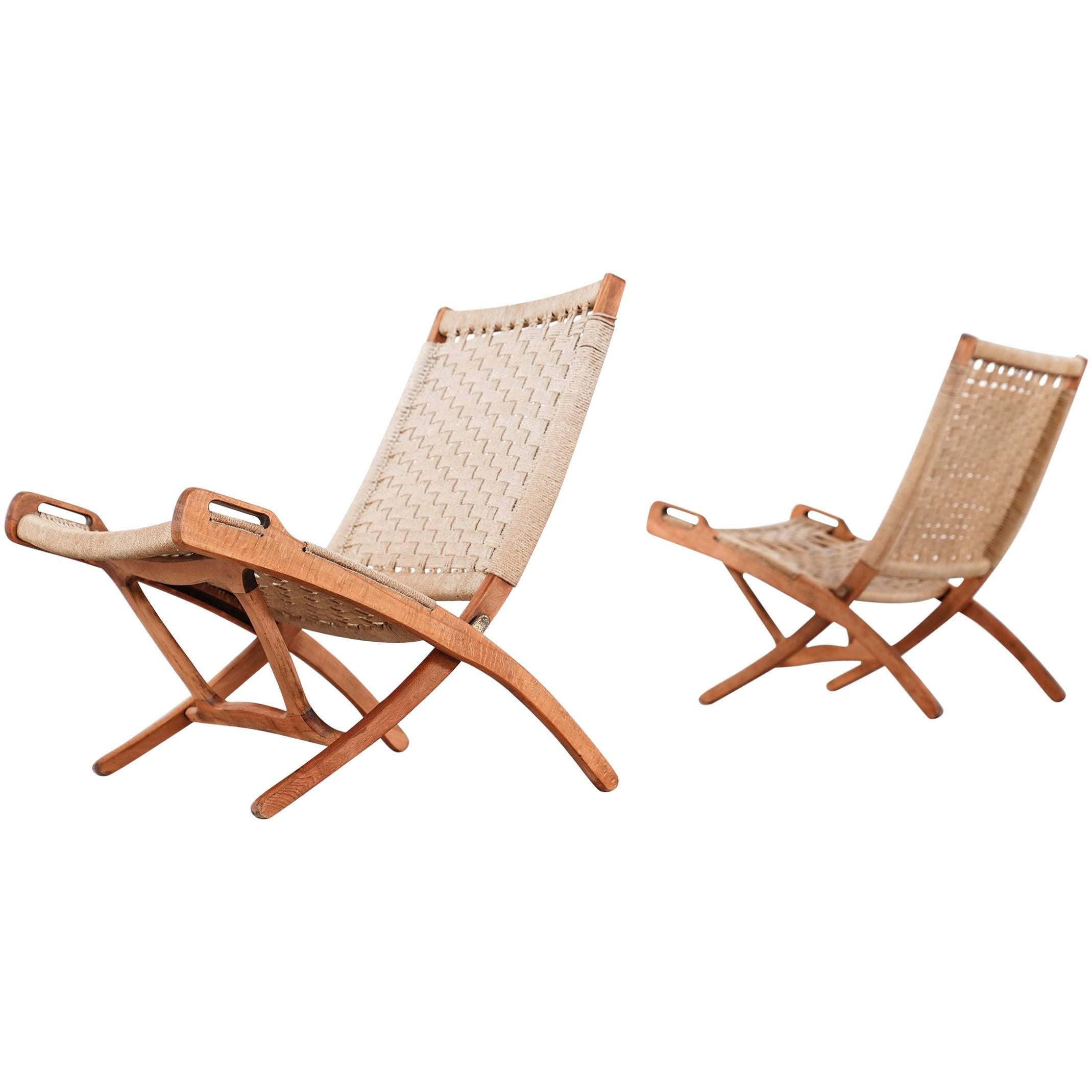 Klappstuhl:: Hans J. Wegner-Stil:: Holz und Seilbespannung:: um 1960
