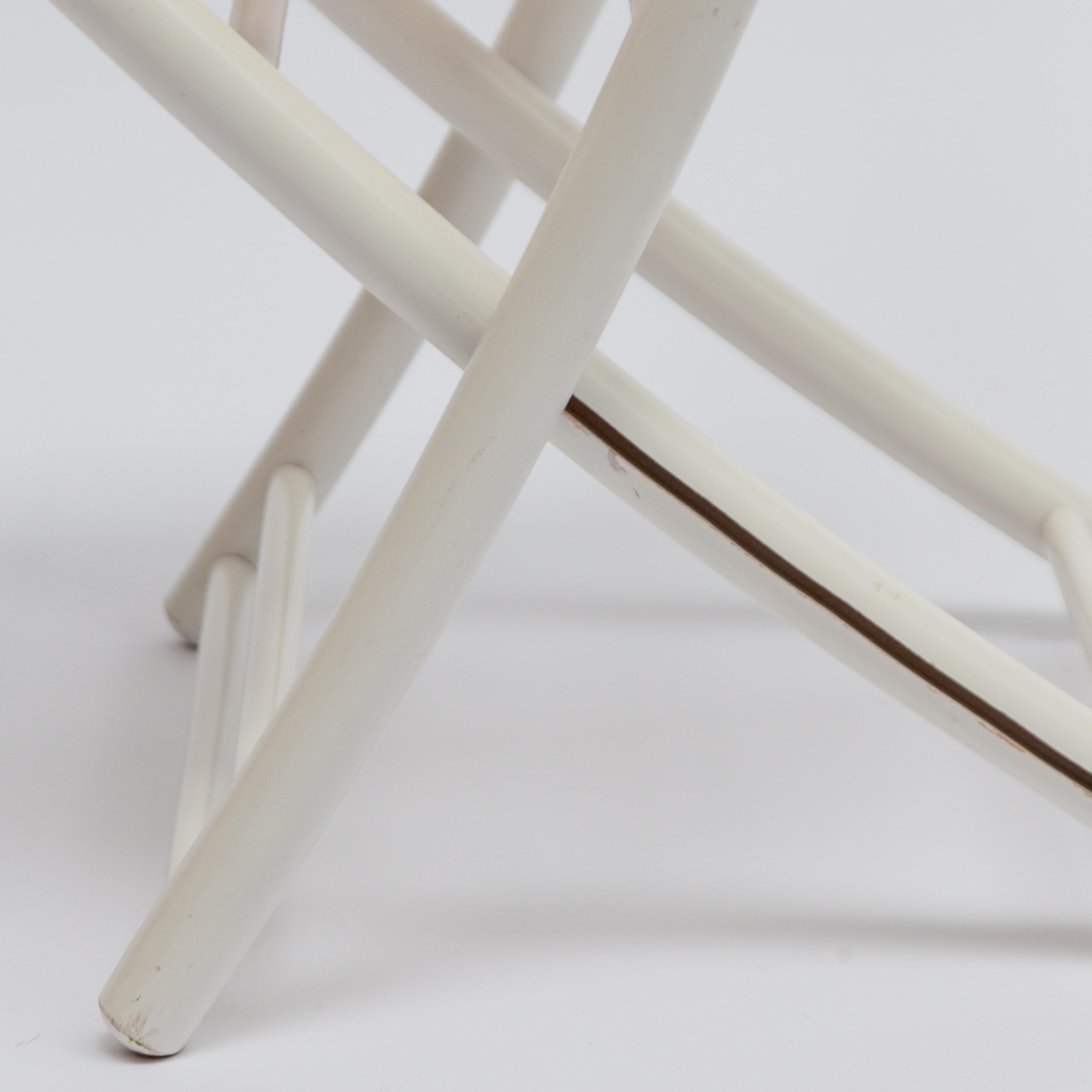 Wicker Folding Chair in White Lacquered Wood with Webbing Seat and Backrest 1960s-1970s