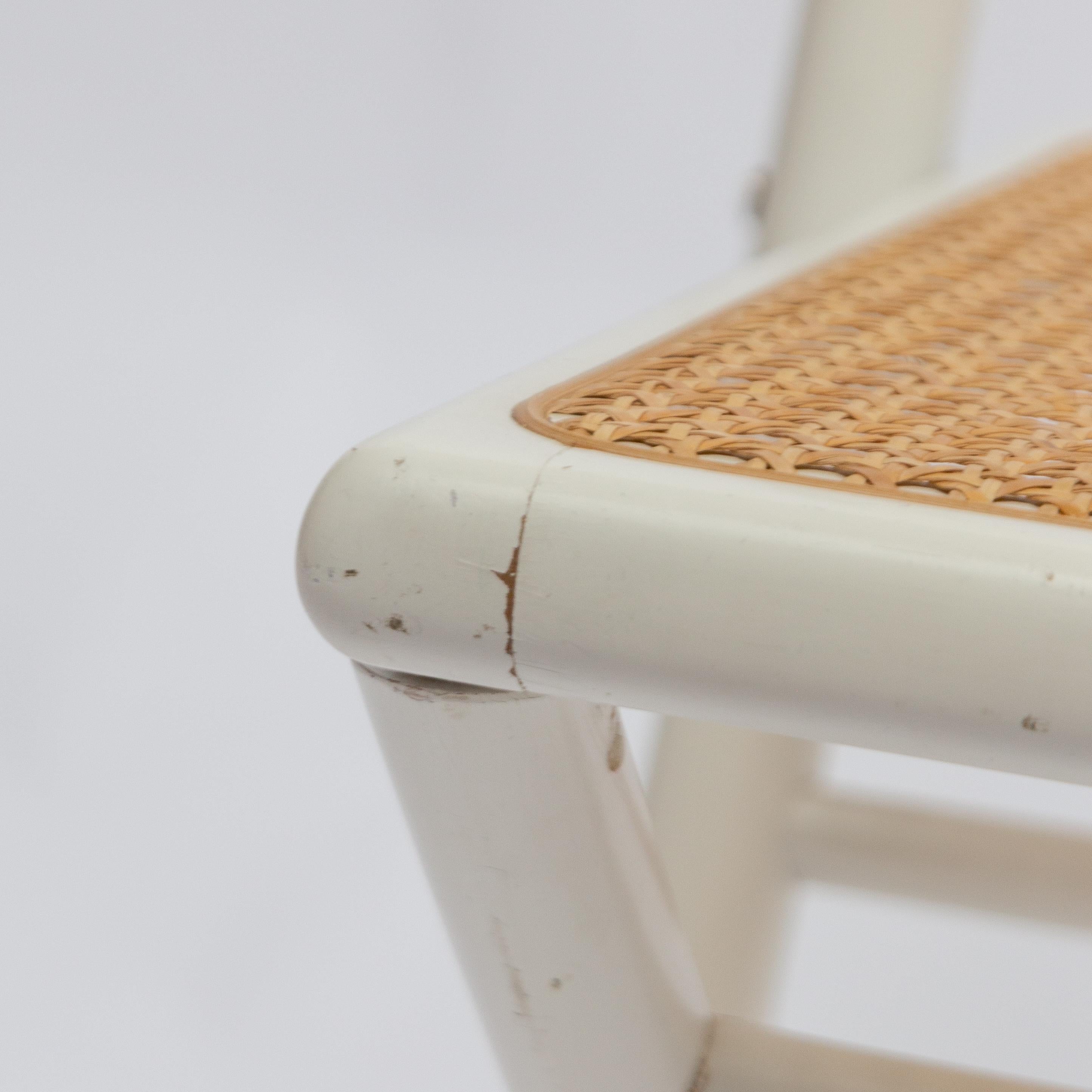 Folding Chair in White Lacquered Wood with Webbing Seat and Backrest 1960s-1970s 2