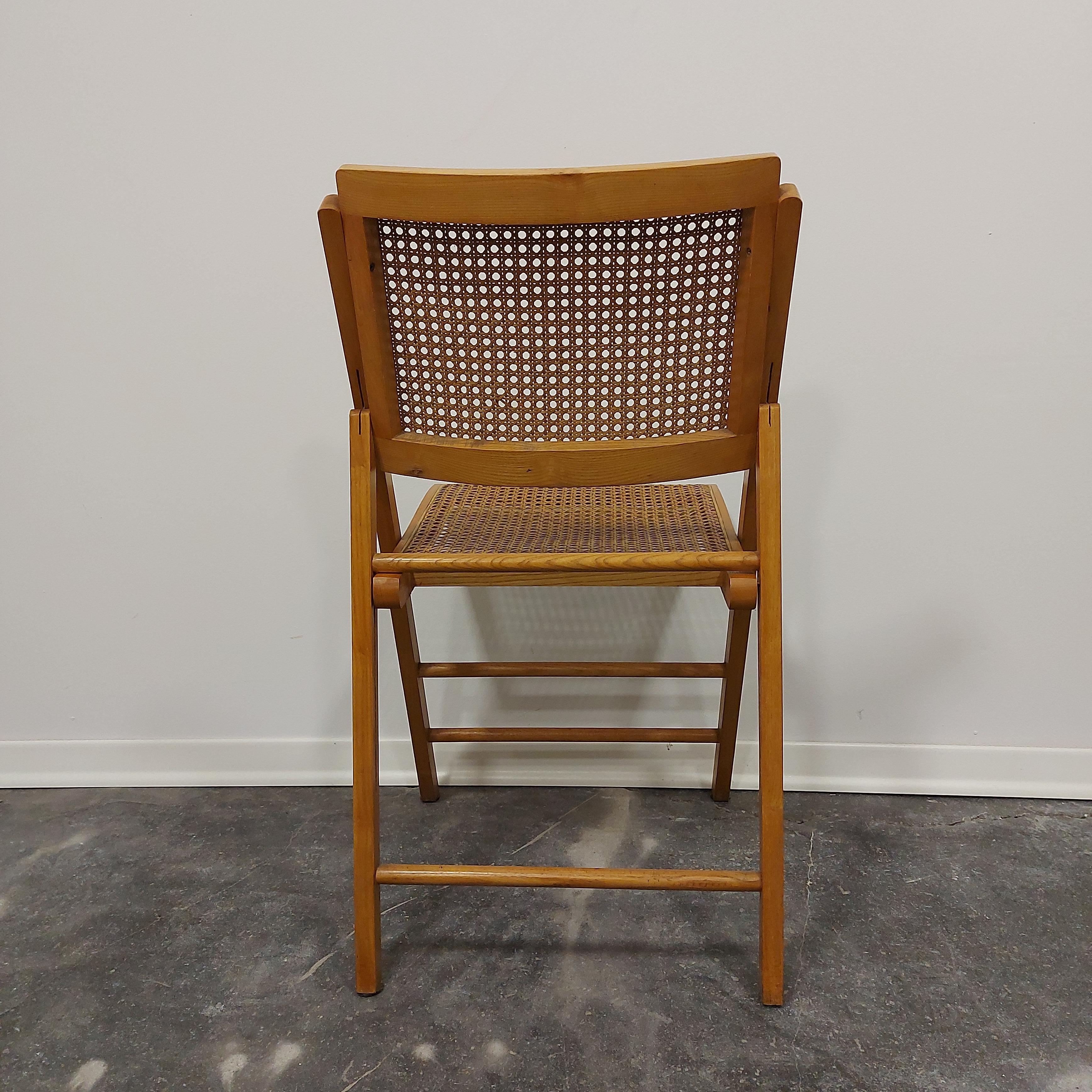 Cane Folding chairs 1970s pair For Sale