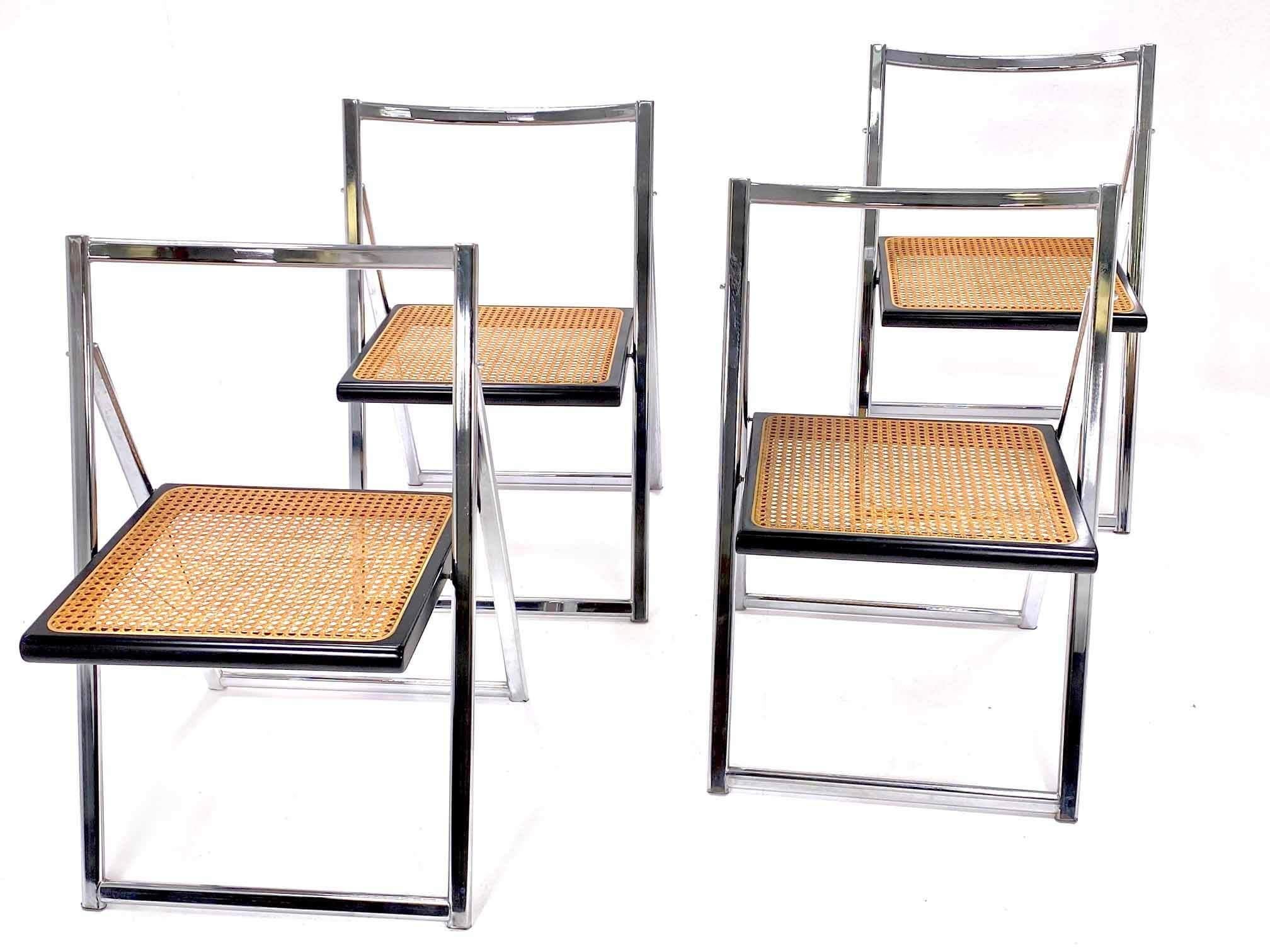 Folding Chairs in Chrome and Cane, with Black Lacquered Frame, Italy, circa 1970 8