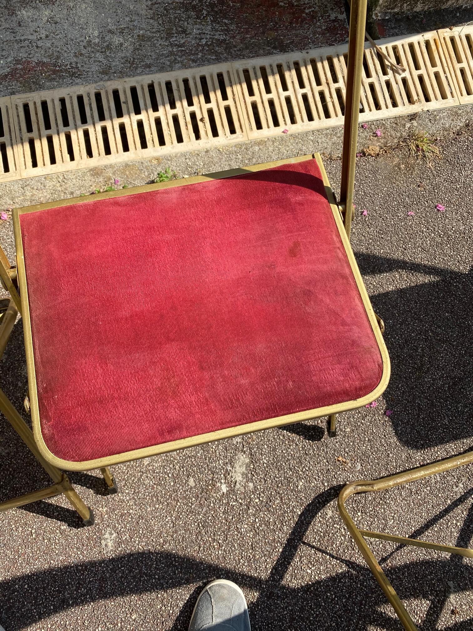 Folding Chairs in Guilt Metal, and Red Fabric, France, 1970 10