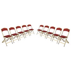 Folding Chairs in Guilt Metal, and Red Fabric, France, 1970