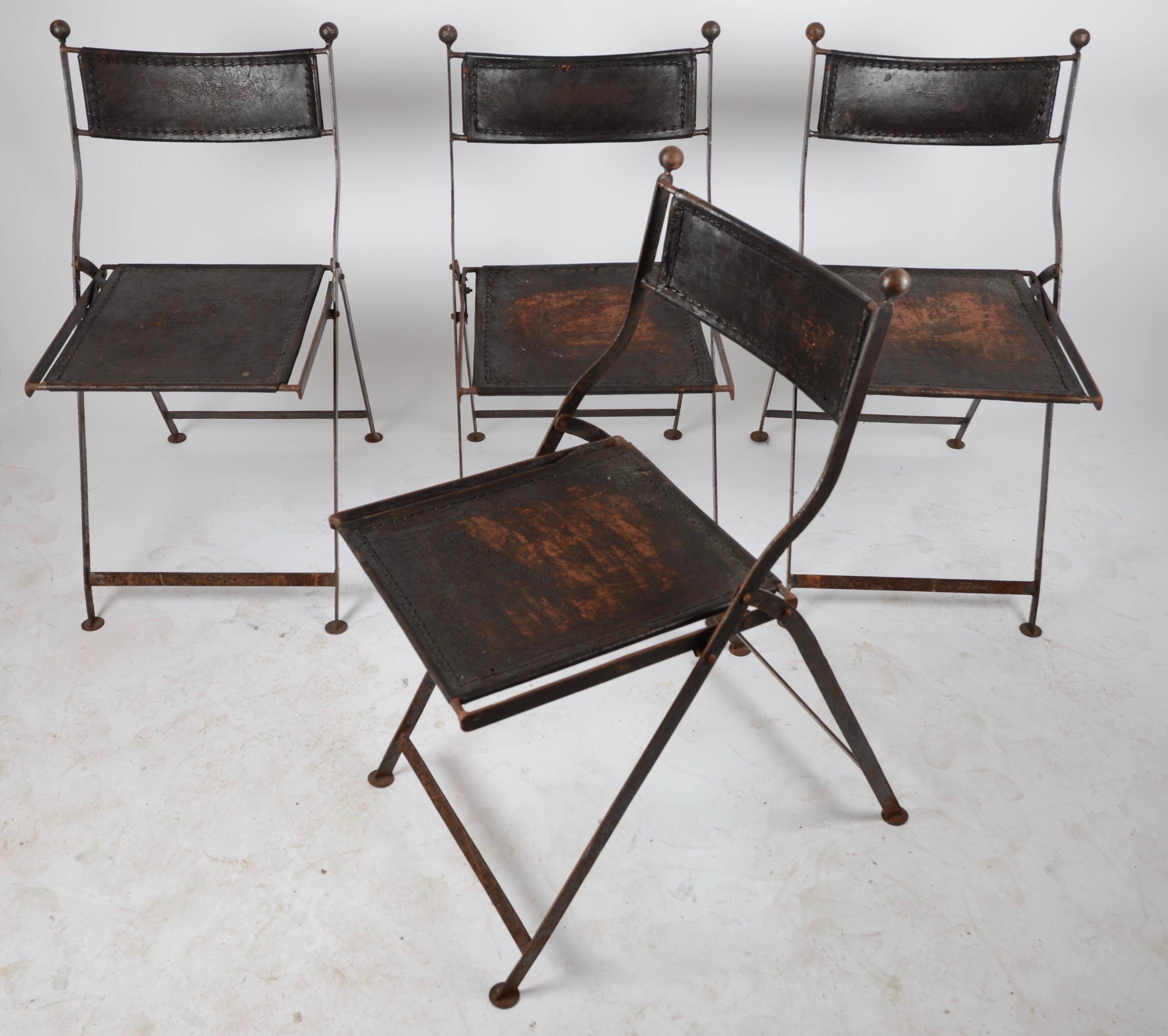 Rustic Folding Chairs, Leather, France, 1920s-1930s
