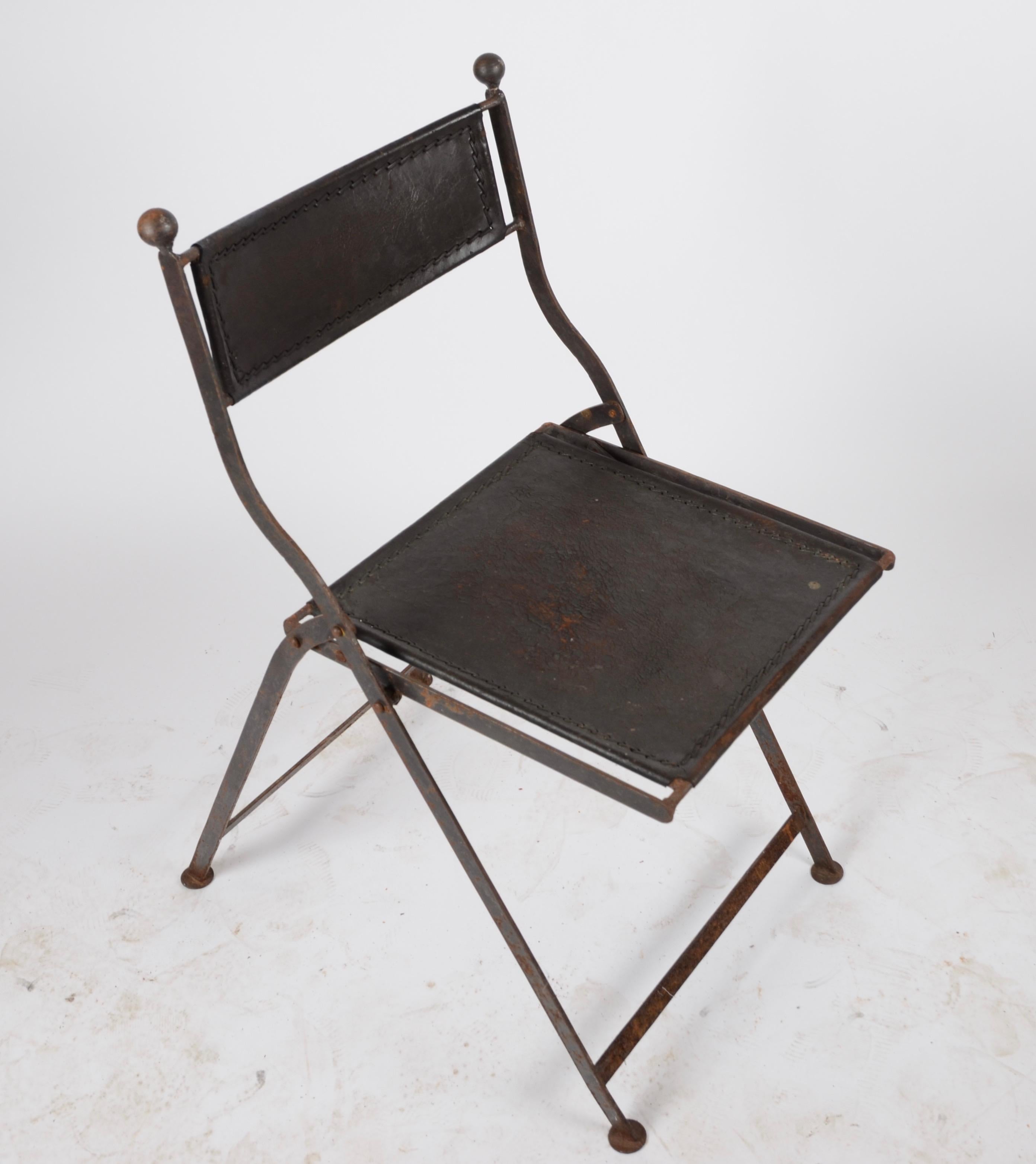 Folding Chairs, Leather, France, 1920s-1930s In Distressed Condition In Stockholm, SE