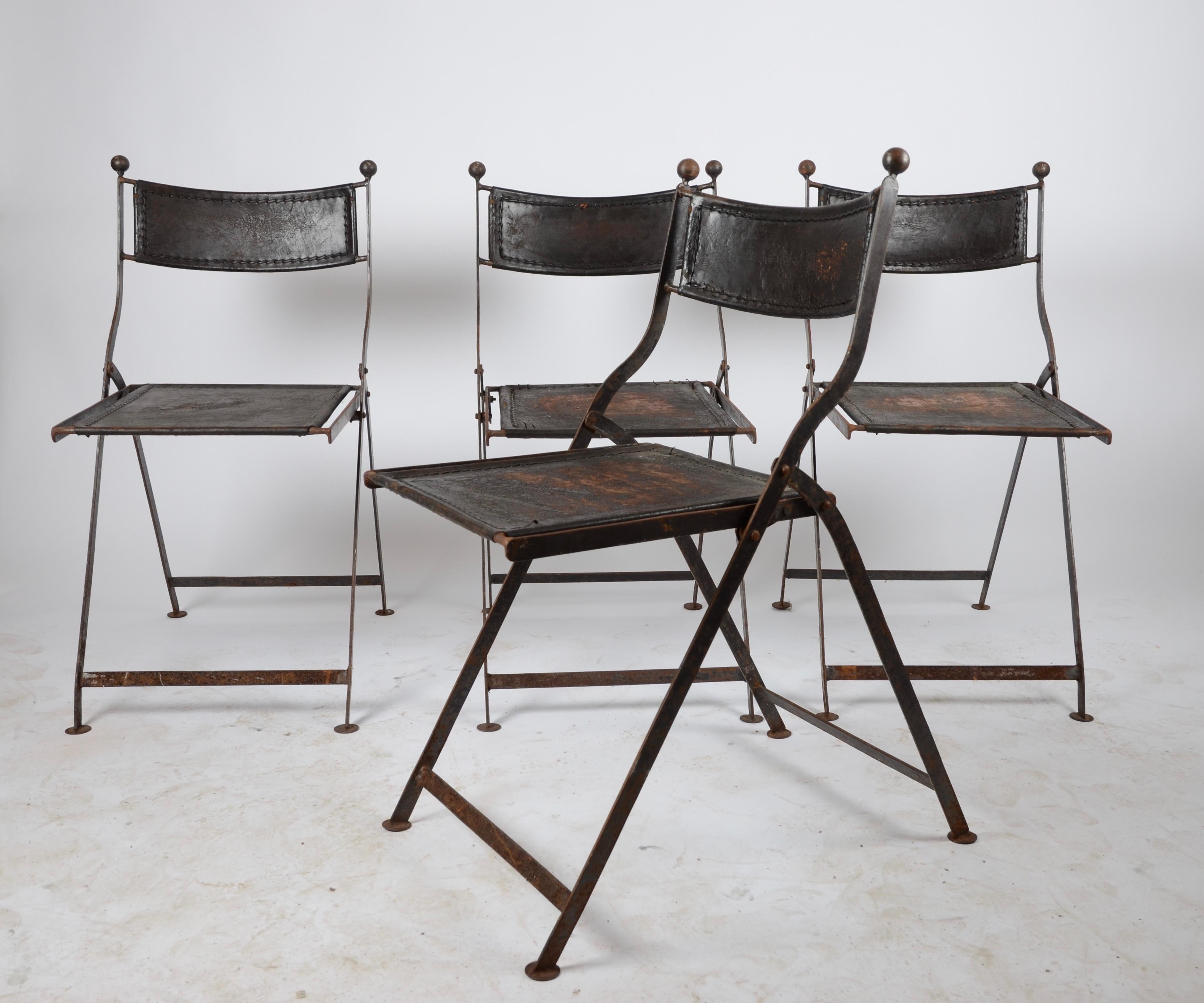 20th Century Folding Chairs, Leather, France, 1920s-1930s