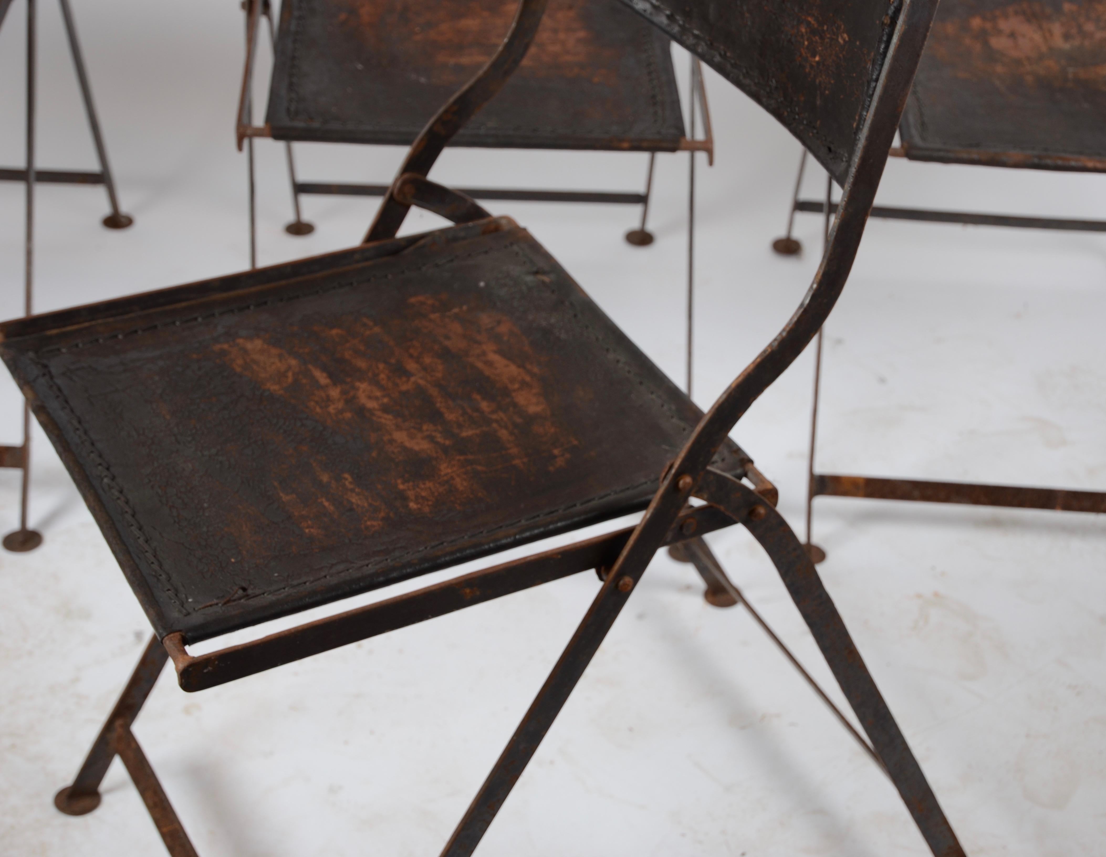 Folding Chairs, Leather, France, 1920s-1930s 2