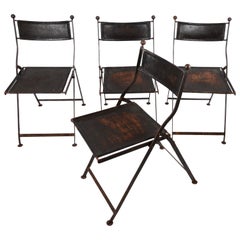 Antique Folding Chairs, Leather, France, 1920s-1930s