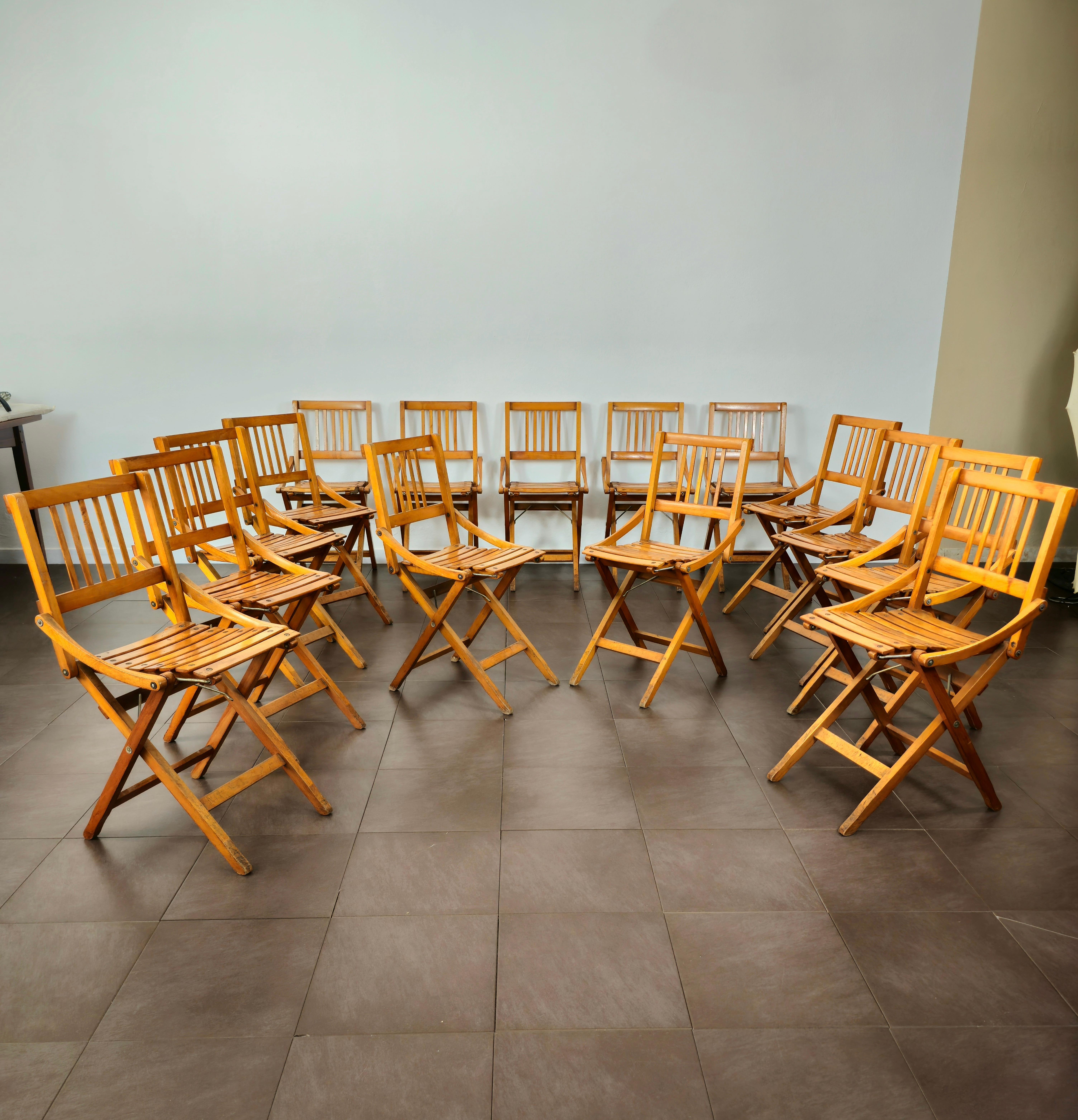 Folding Chairs Wood Fratelli Reguitti Midcentury Italian Design 1950s Set of 15 1