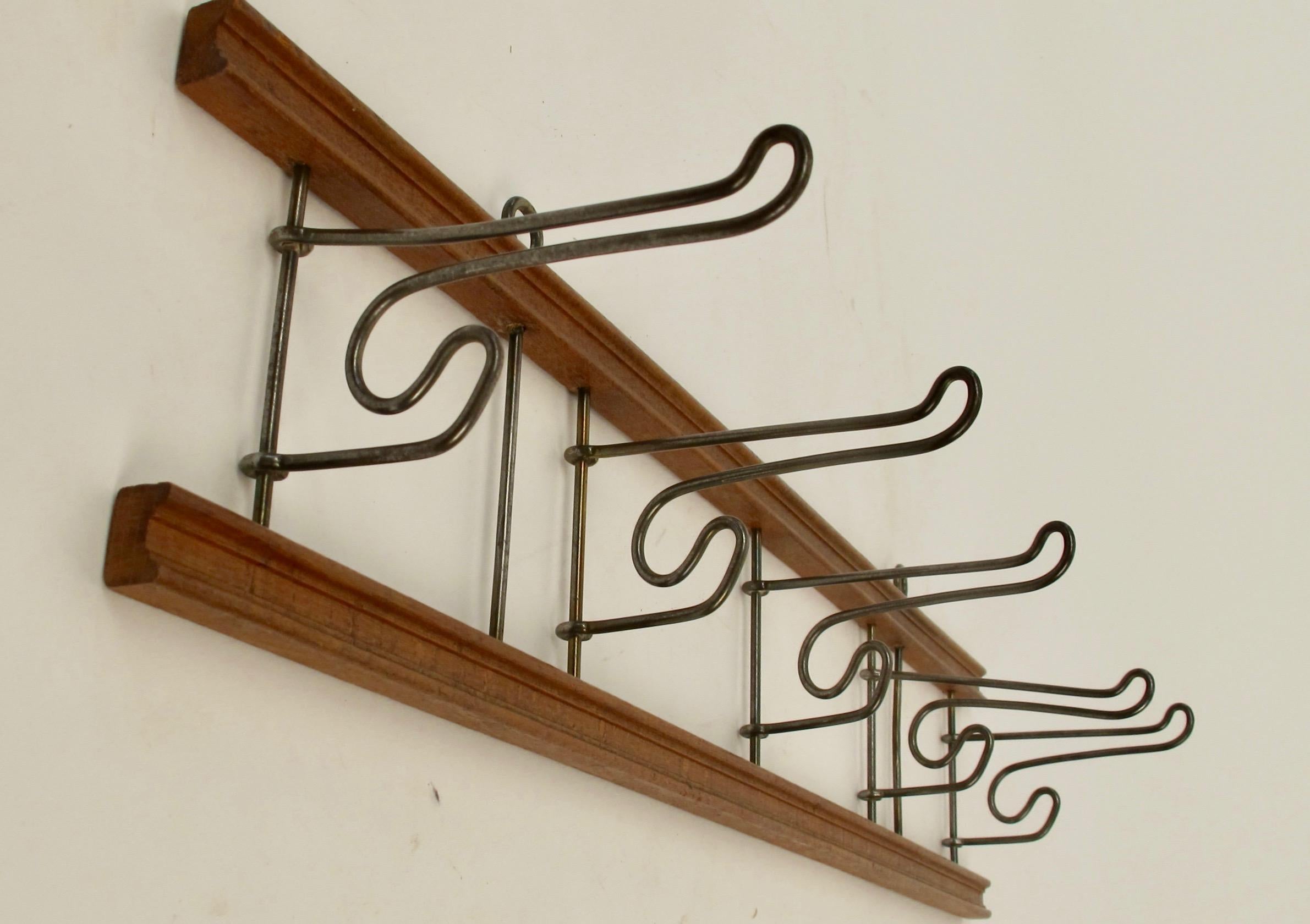 Folk Art Folding Coat Rack about 1900 made from Walnut and bent Metal For Sale