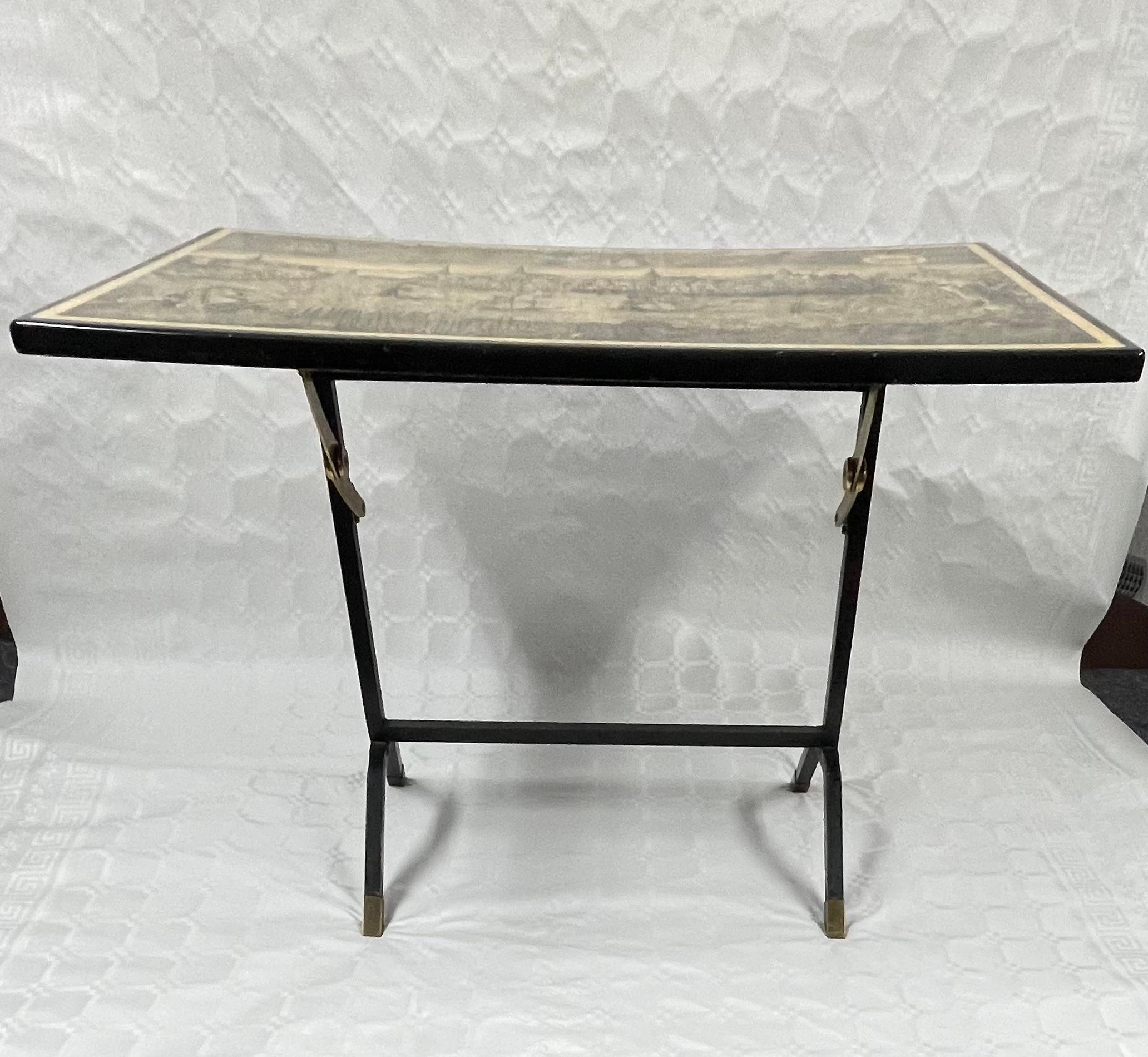 Spanish Folding Coffee Table in Painted Metal and Ebonized Wood, Circa 1960 For Sale