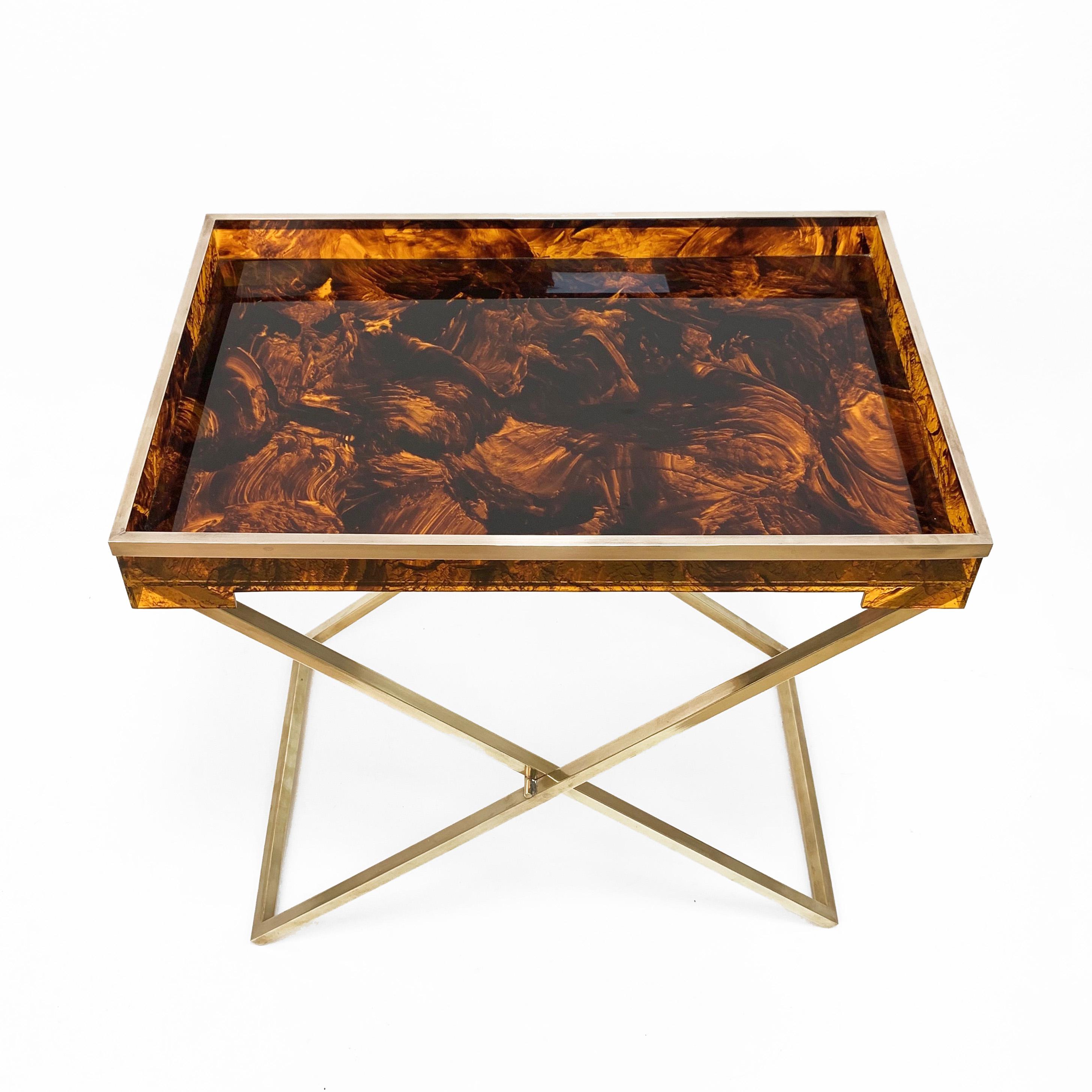 Folding Coffee Table, Lucite Turtle Butler Serving Tray, Rizzo Style, Italy 2