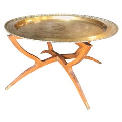 Folding Coffee Table with Brass Charger Tray