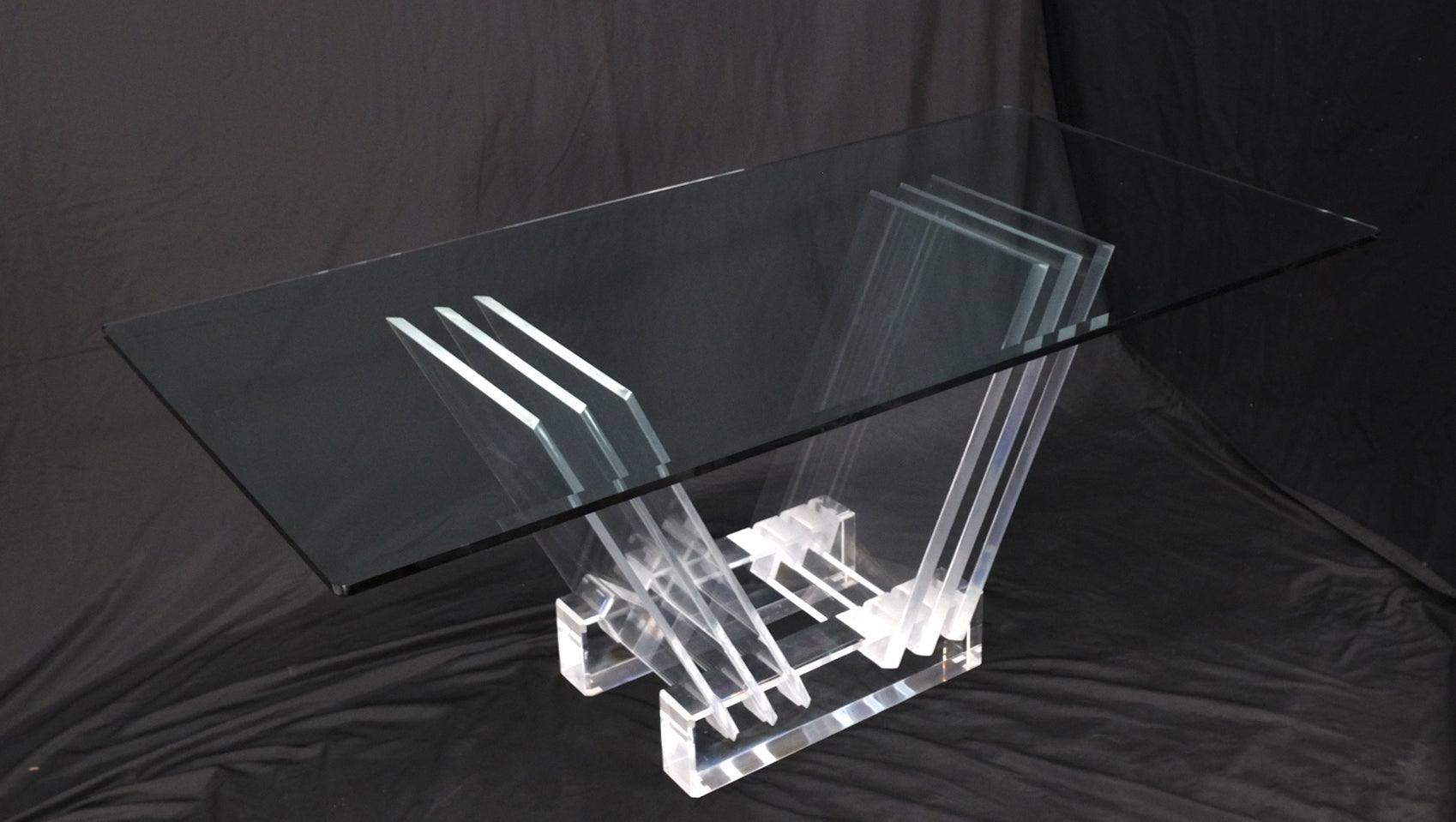 American Folding Collapsible Lucite Base Glass Top Mid-Century Modern Dining Table For Sale