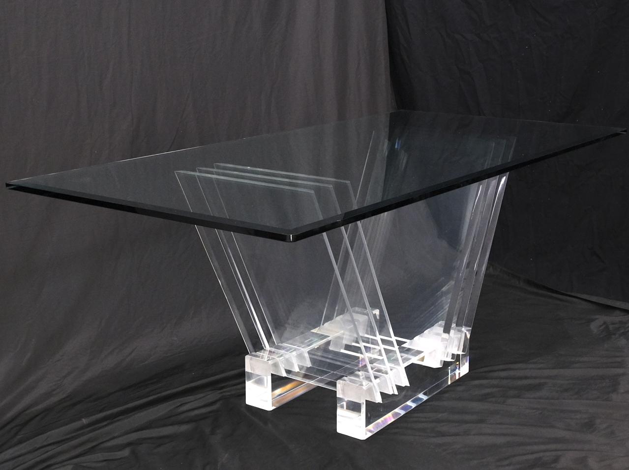 Polished Folding Collapsible Lucite Base Glass Top Mid-Century Modern Dining Table For Sale