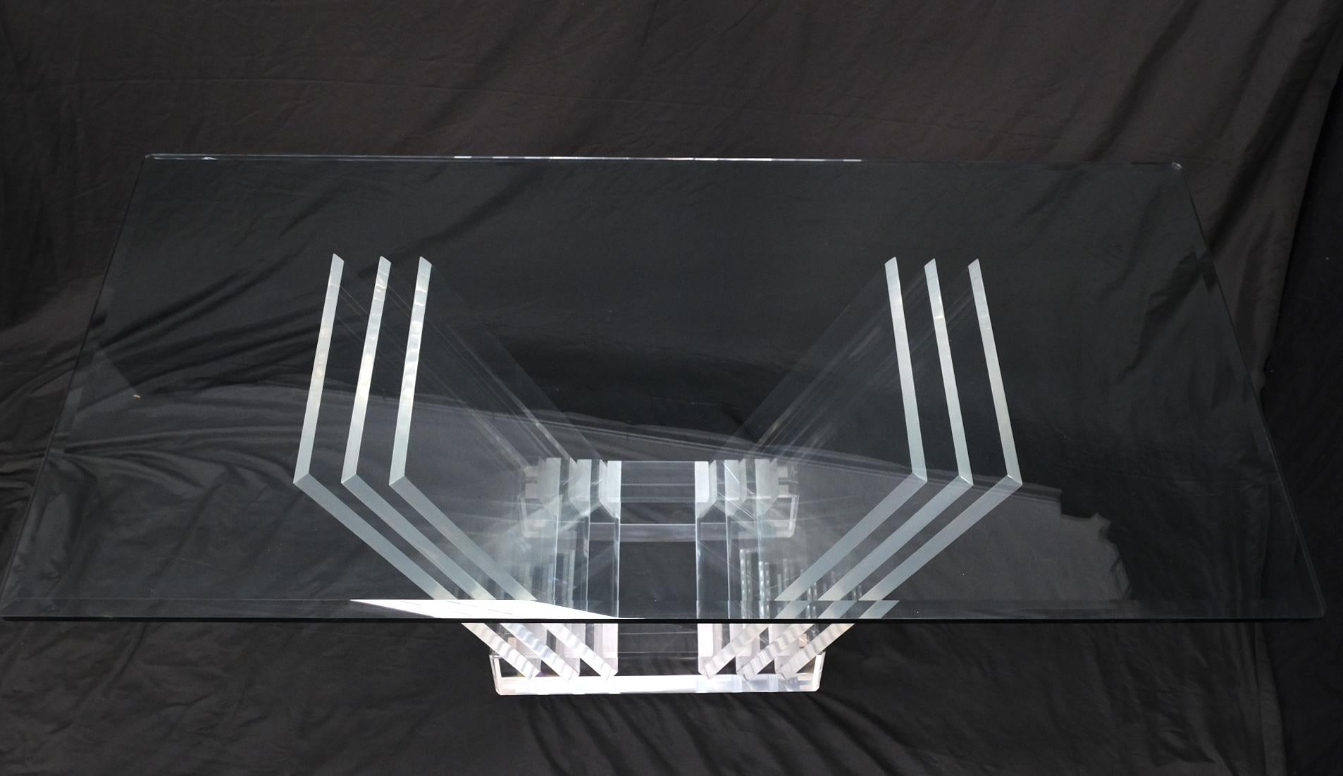 Folding Collapsible Lucite Base Glass Top Mid-Century Modern Dining Table In Good Condition For Sale In Rockaway, NJ