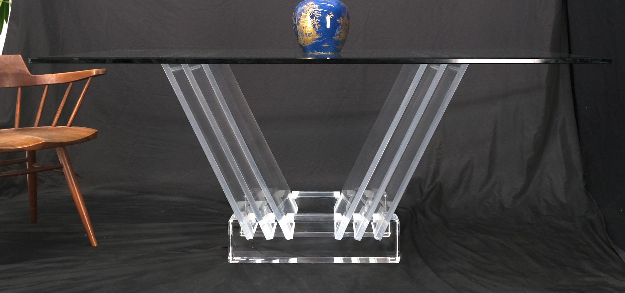 20th Century Folding Collapsible Lucite Base Glass Top Mid-Century Modern Dining Table For Sale