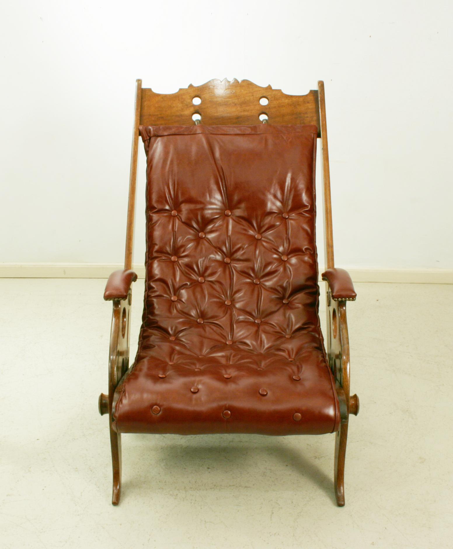 Folding Colonial Campaign Chair, J Herbert McNair, Reclining Anglo-Indian In Good Condition In Oxfordshire, GB