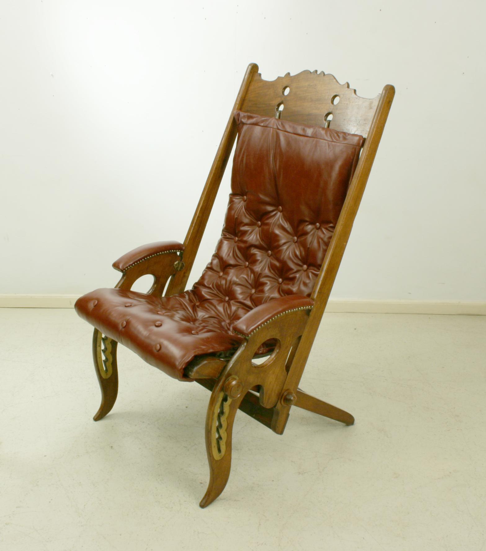 Teak Folding Colonial Campaign Chair, J Herbert McNair, Reclining Anglo-Indian