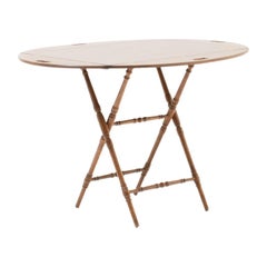 Antique Folding Colonial-Style Serving Table with Removable Tabletop in Lacquered Wood