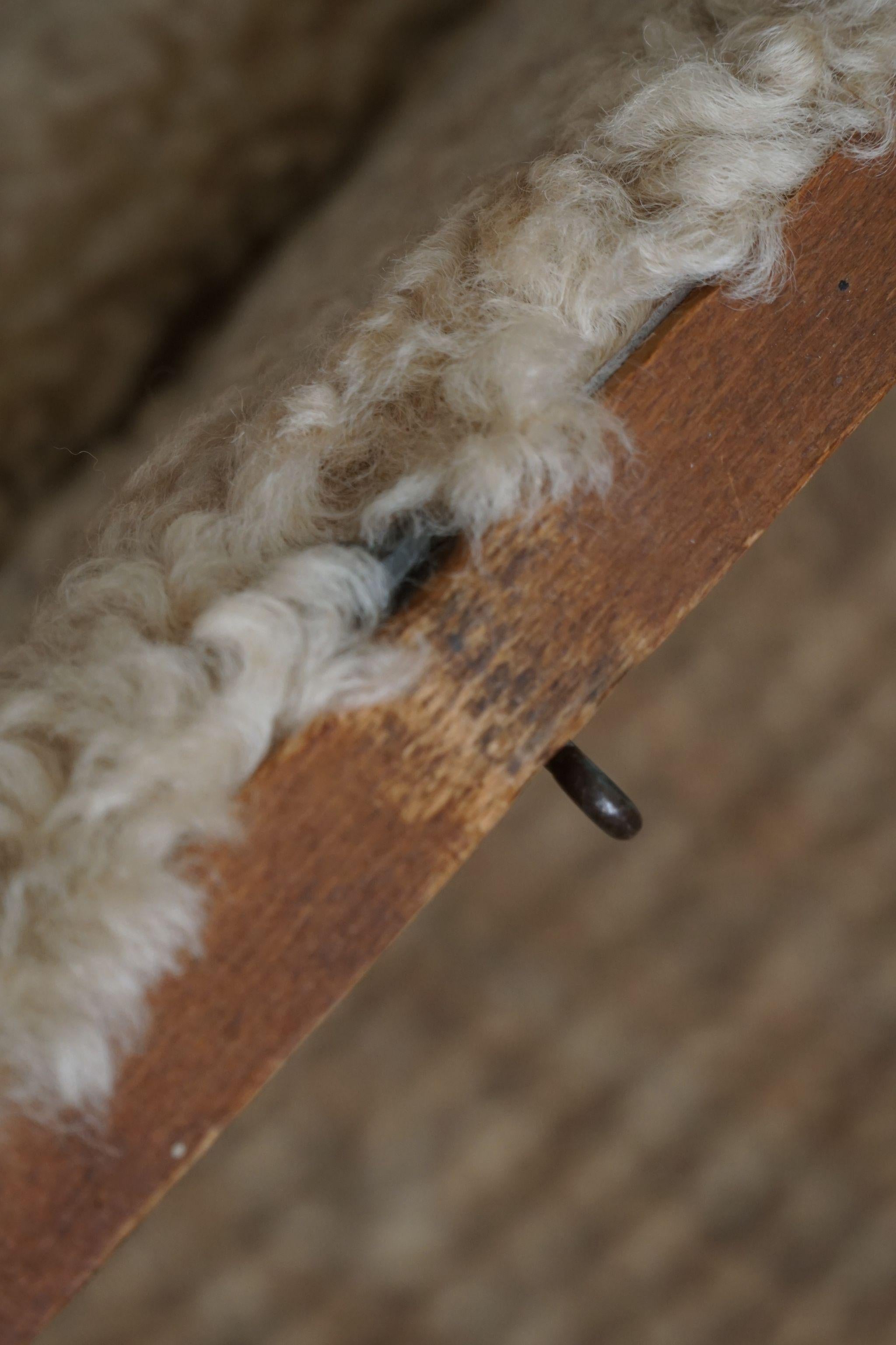 Méridienne pliante en laine héssienne et en agneau, fabriquée par un ébéniste danois, années 1930 en vente 3