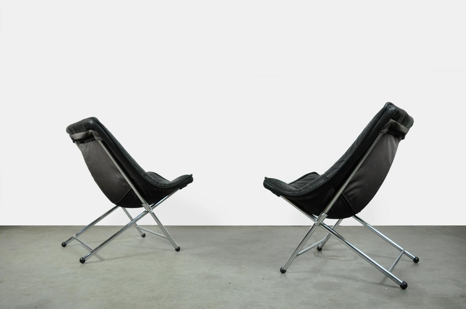 Modern Folding designer armchairs designed by Teun van Zanten for Molinari, Italy 1970s