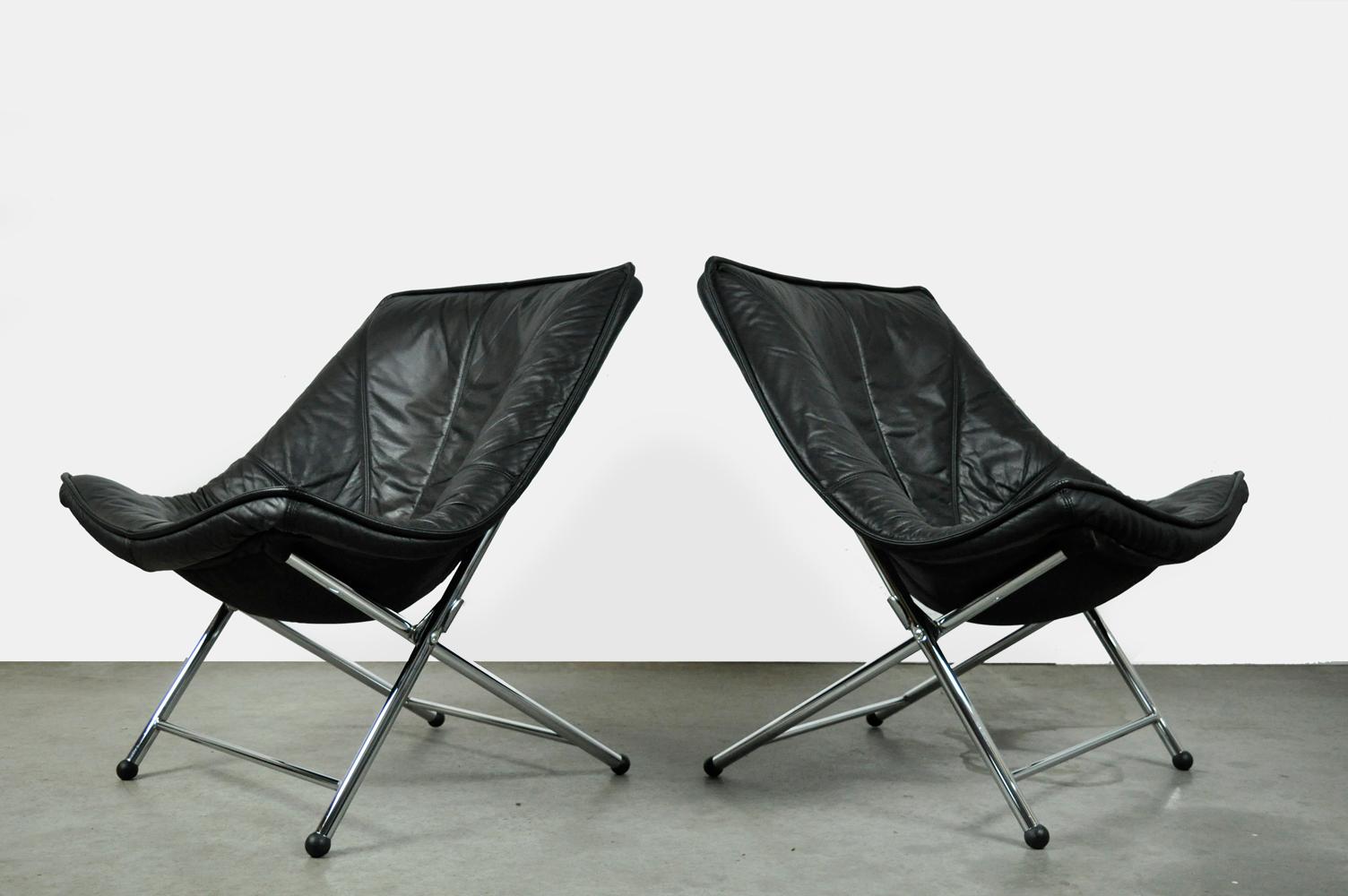 Dutch Folding designer armchairs designed by Teun van Zanten for Molinari, Italy 1970s