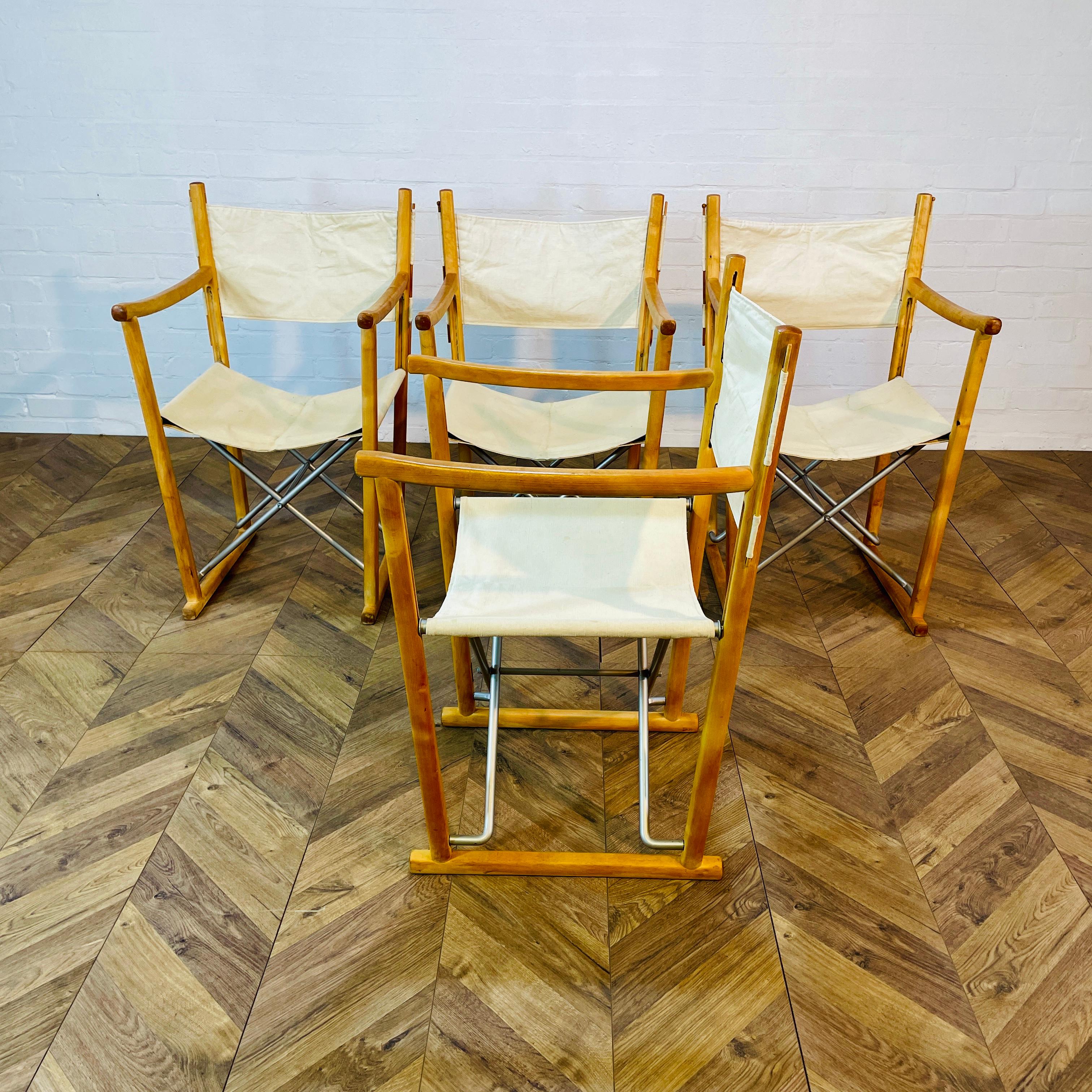 Mid-Century Modern Folding Director Chairs by Peter Karpf for Skagerak Trip Trap Denmark, Set of 4 For Sale