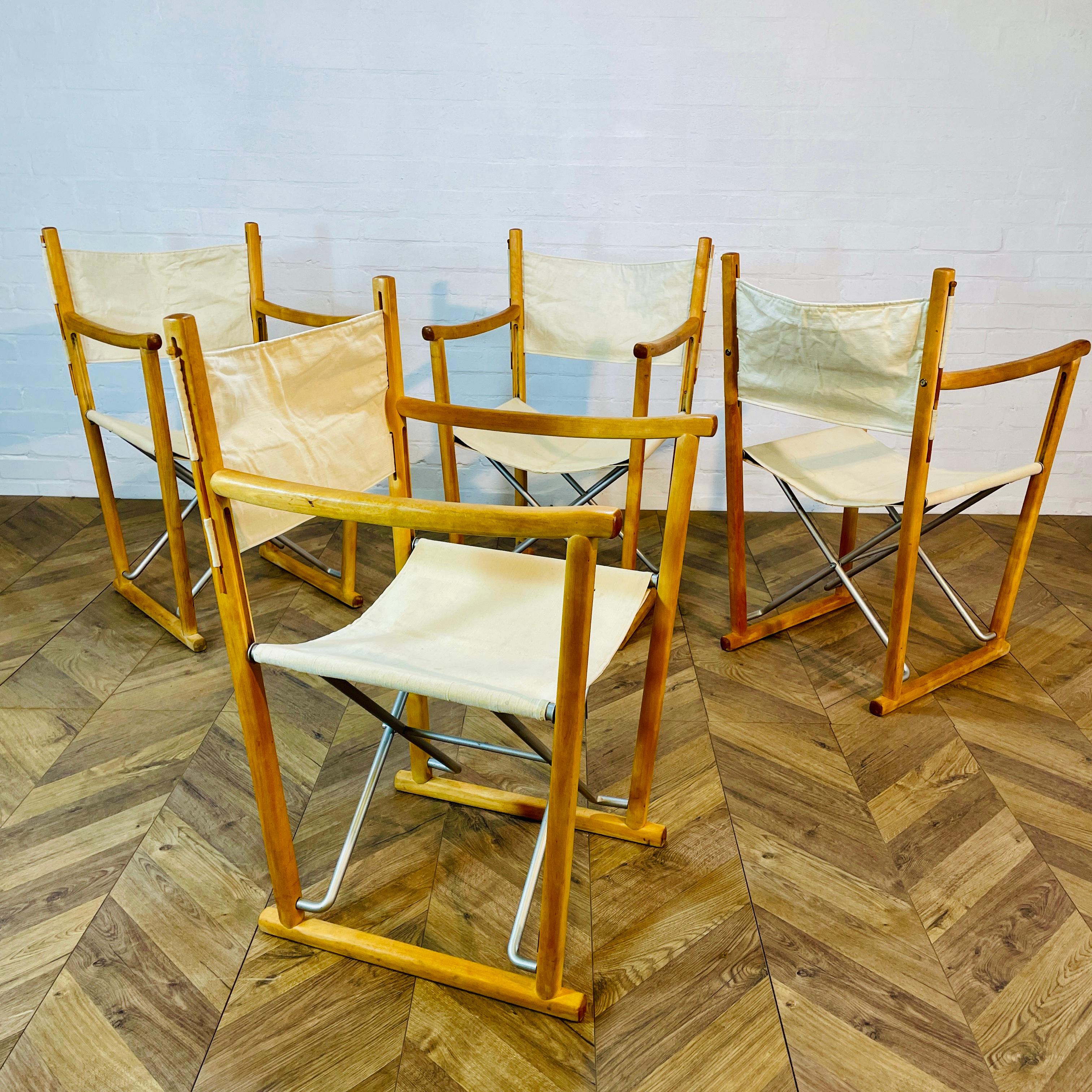 Danish Folding Director Chairs by Peter Karpf for Skagerak Trip Trap Denmark, Set of 4 For Sale