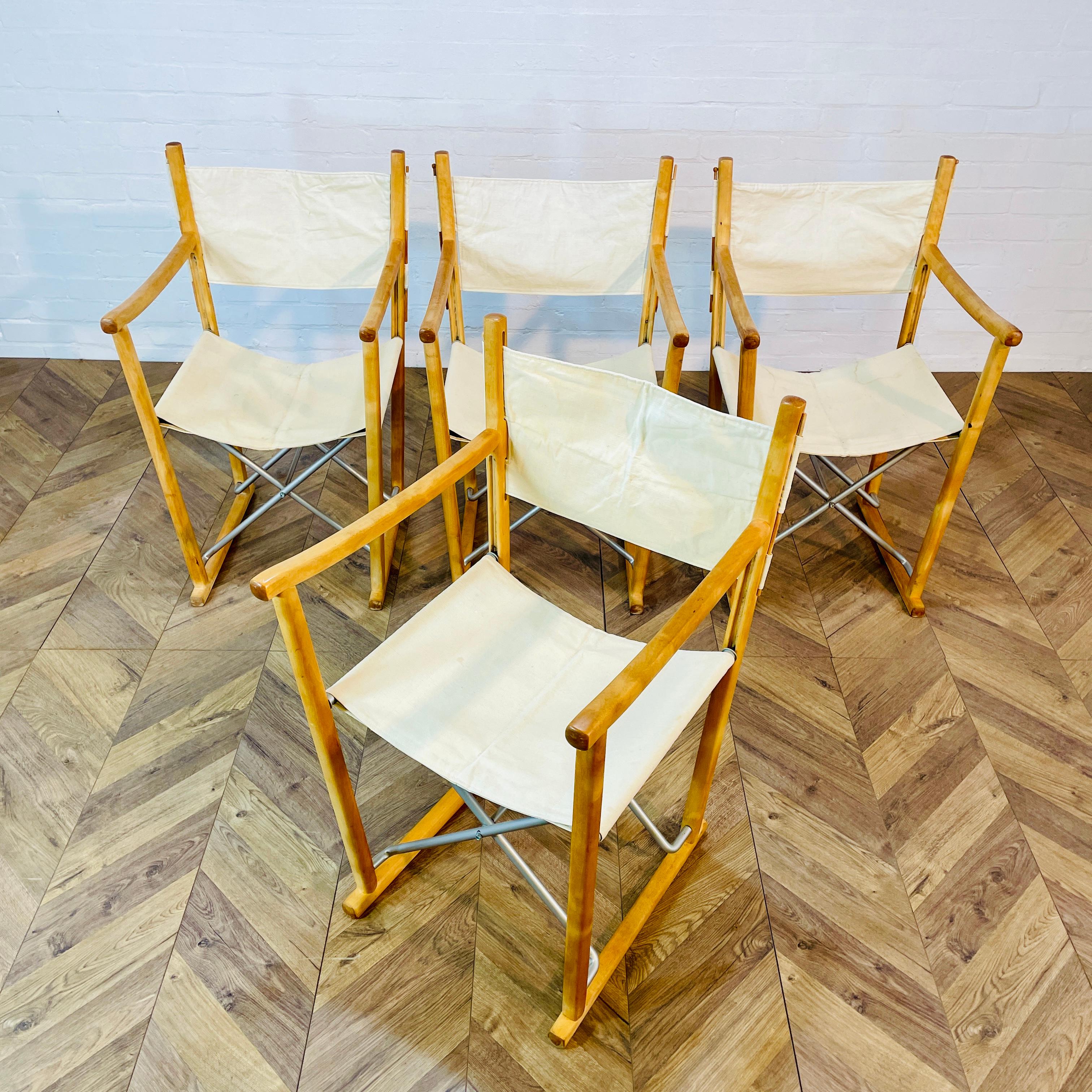 Folding Director Chairs by Peter Karpf for Skagerak Trip Trap Denmark, Set of 4 In Good Condition For Sale In Ely, GB