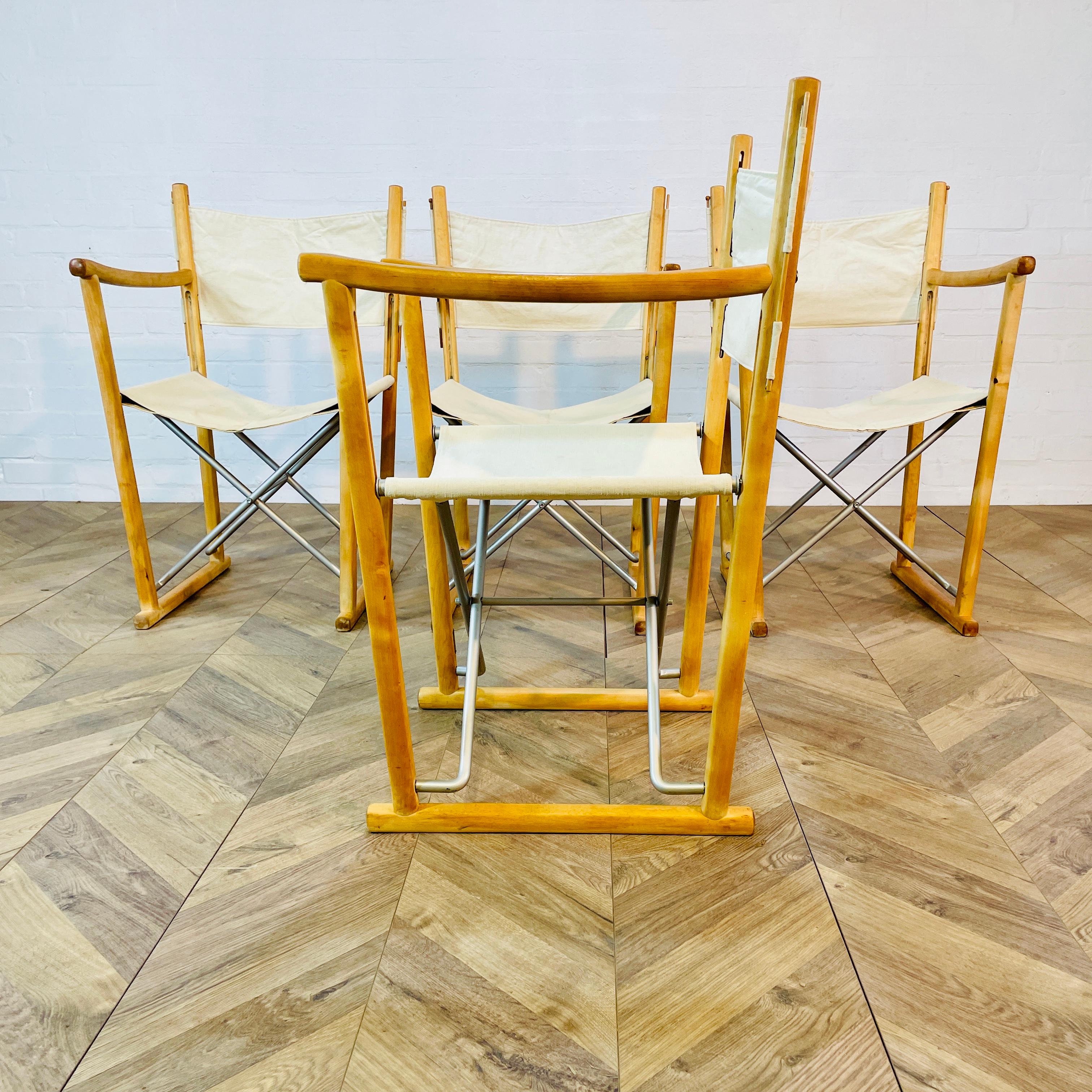 Late 20th Century Folding Director Chairs by Peter Karpf for Skagerak Trip Trap Denmark, Set of 4 For Sale