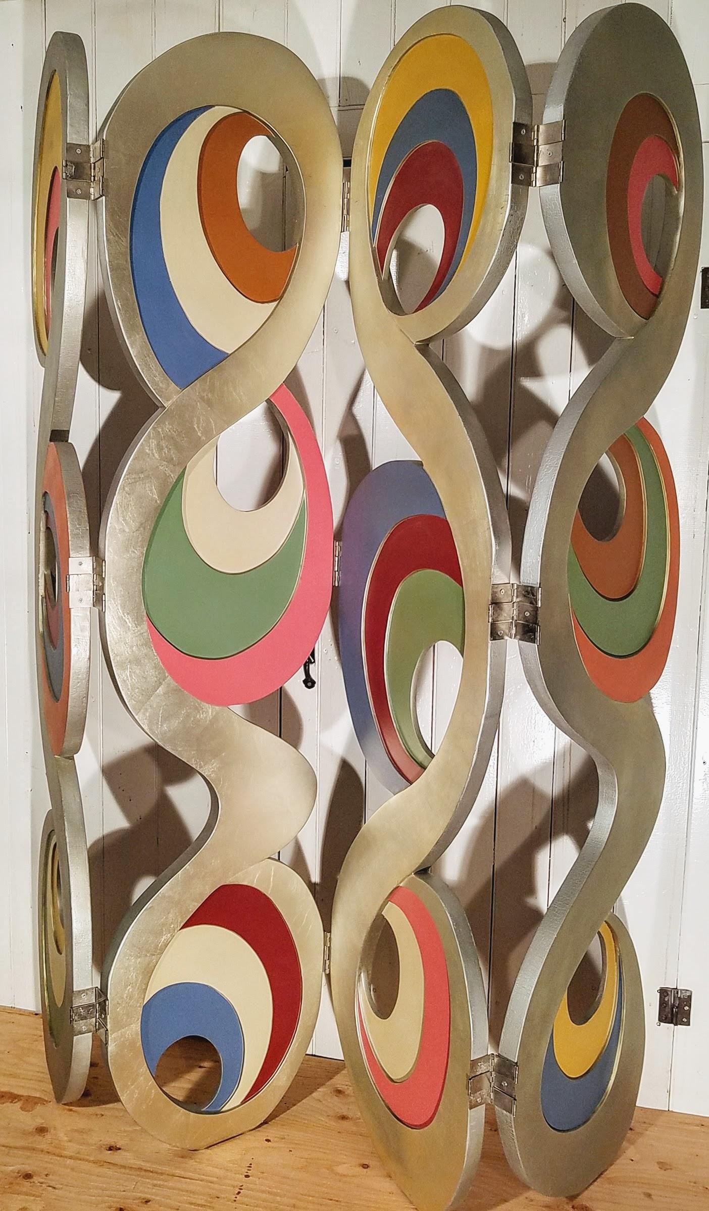 Mid-Century Modern Folding Floor Screen Aluminum Leaf France or Italy, 1980s