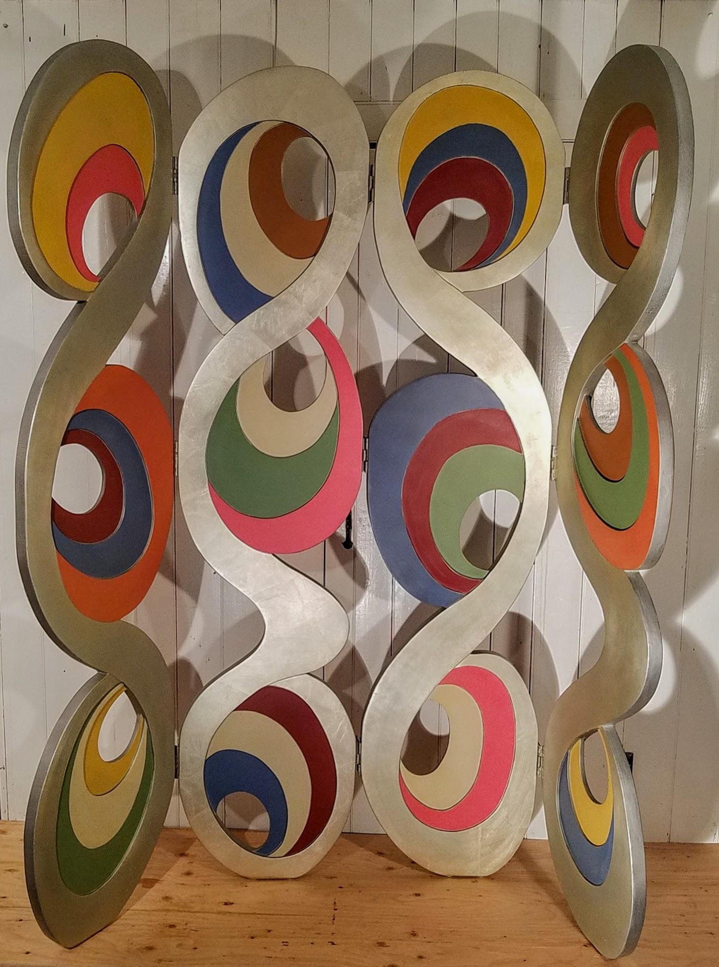 Folding Floor Screen Aluminum Leaf France or Italy, 1980s 2