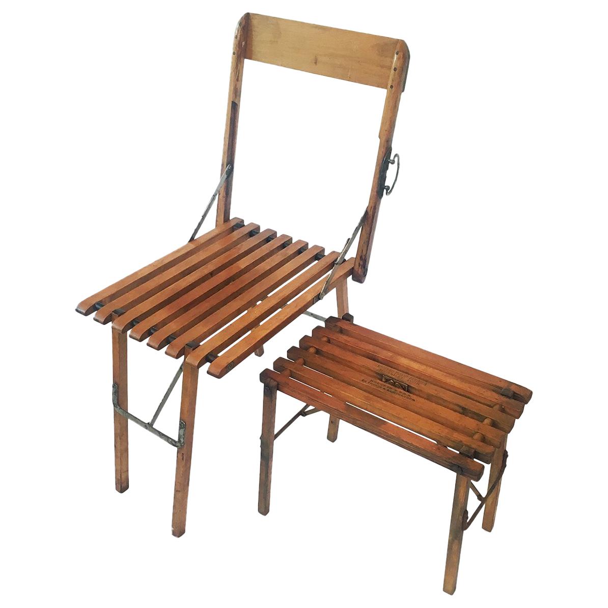 Französischer klappbarer Stuhl und Hocker