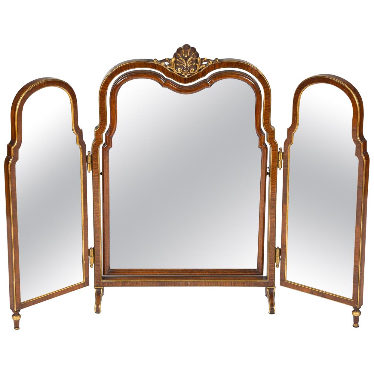 Folding French Dressing Table Mirror with Gilt Decoration