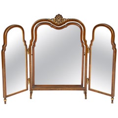 Miroir de coiffeuse pliant français avec décoration dorée