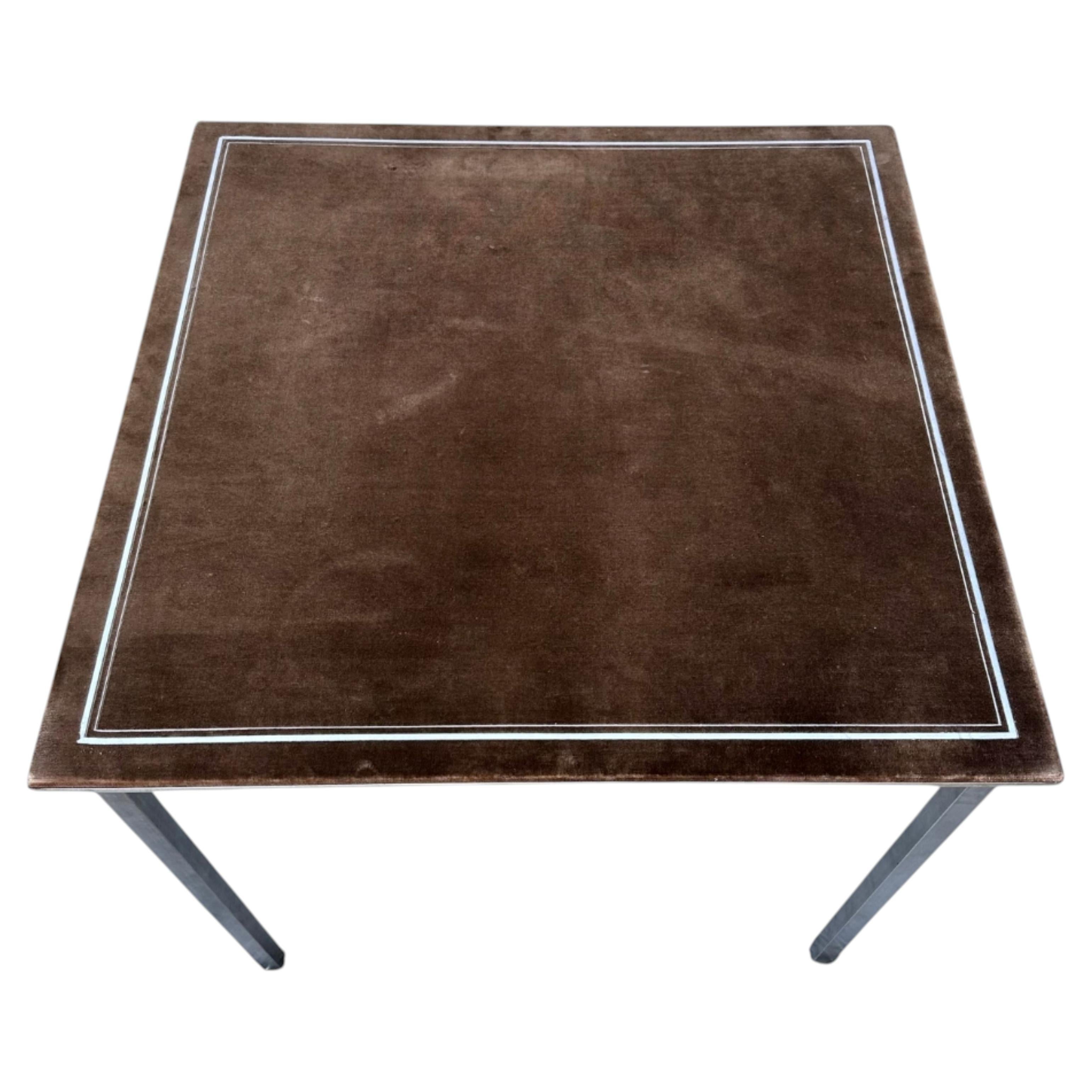 Folding game table, steel and velvet, by Christian Dior, 1970s France For Sale
