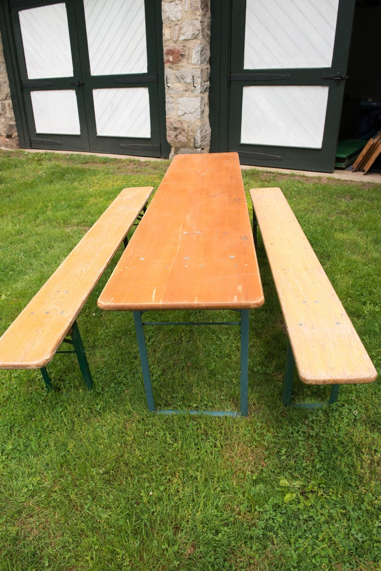 Late 20th Century Folding German Picnic Table with Benches For Sale