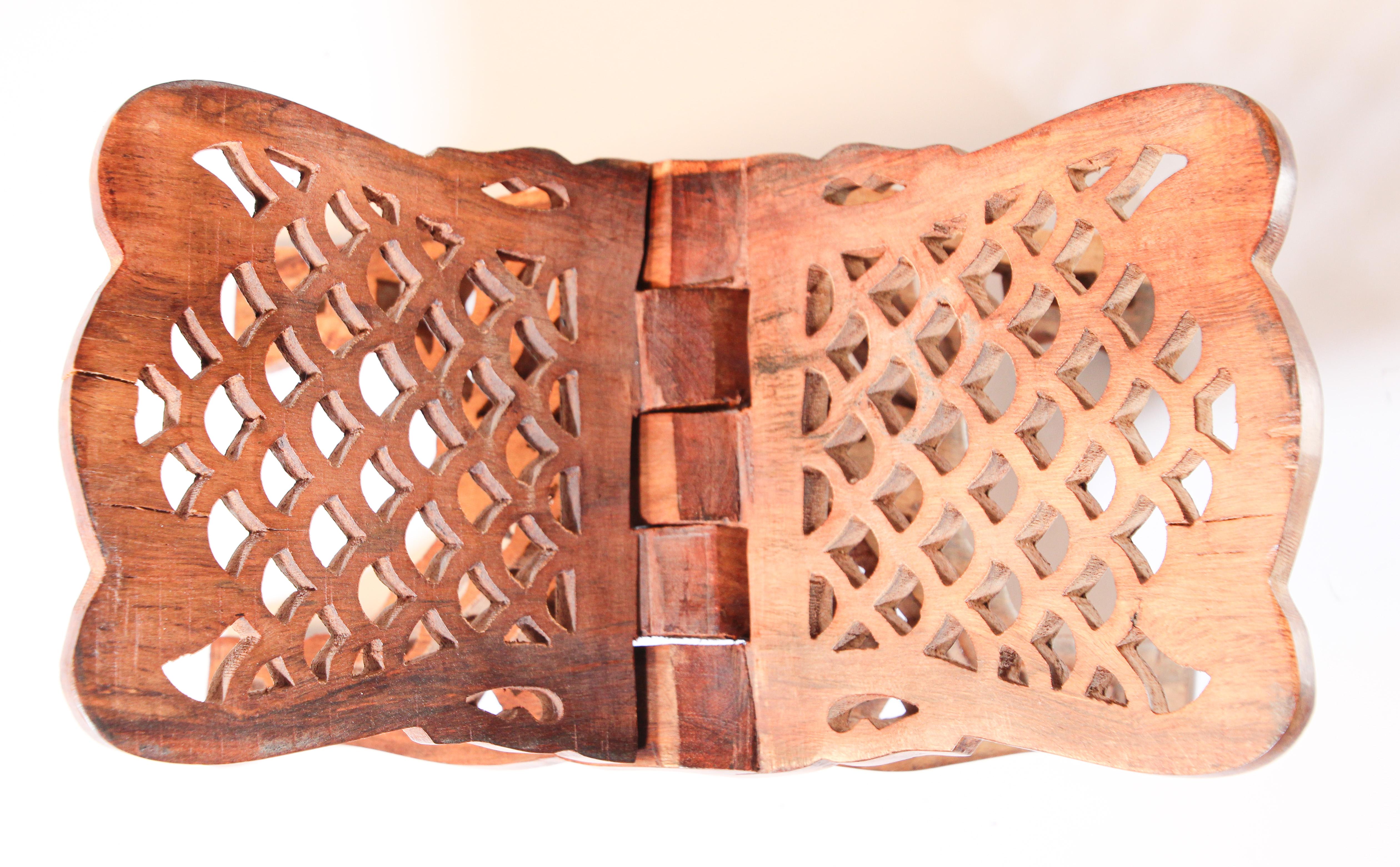 Folding Hand Carved Moroccan Wood Book Holder Display 4