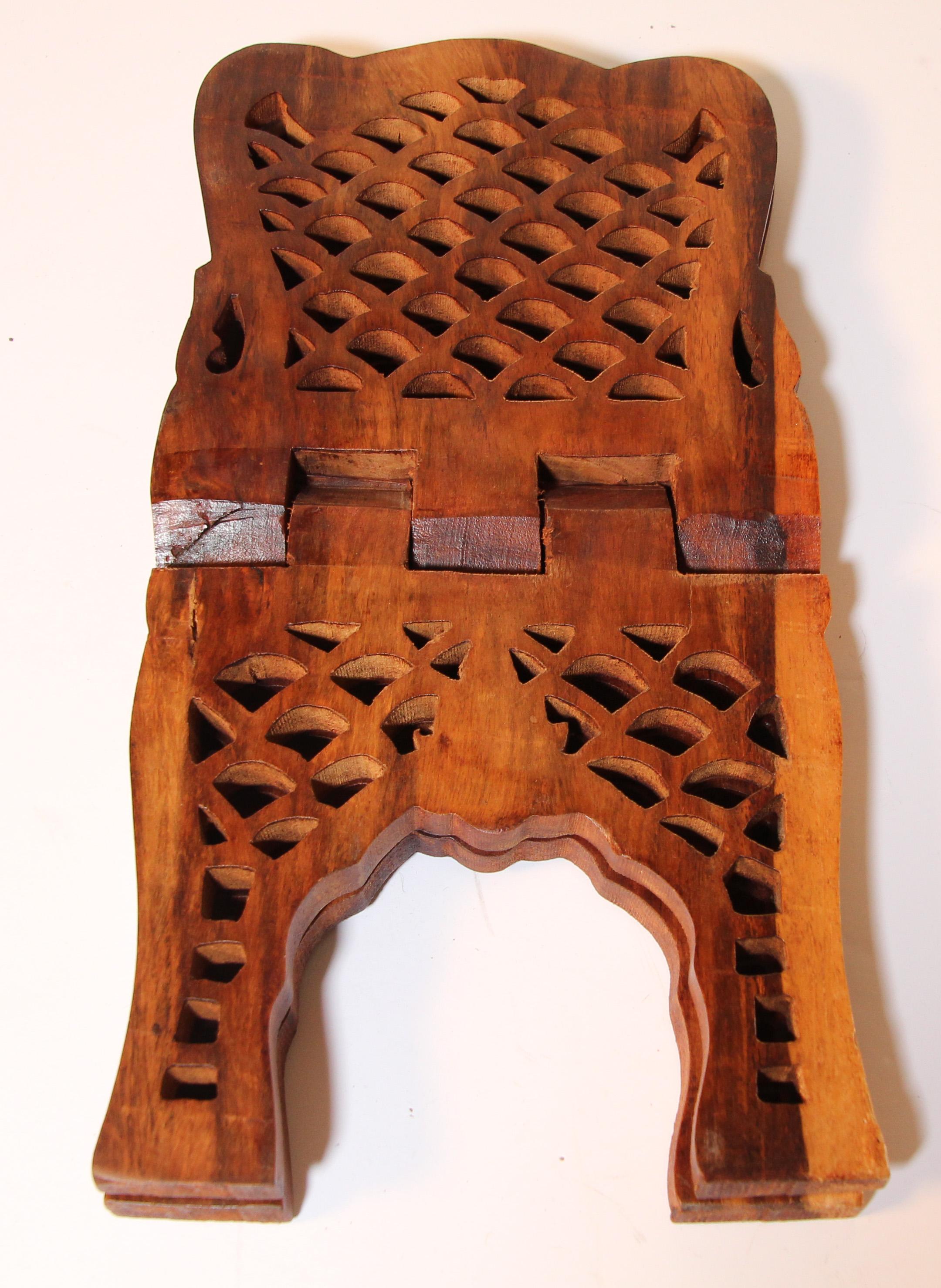 Moorish Folding Hand Carved Moroccan Wood Book Holder Display