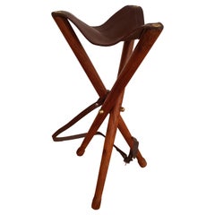 Vintage Folding Hunting Chair, Danish Design, Teak Wood, Leather, 1960s