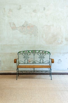 Folding Iron and Bamboo Bench – 1950s