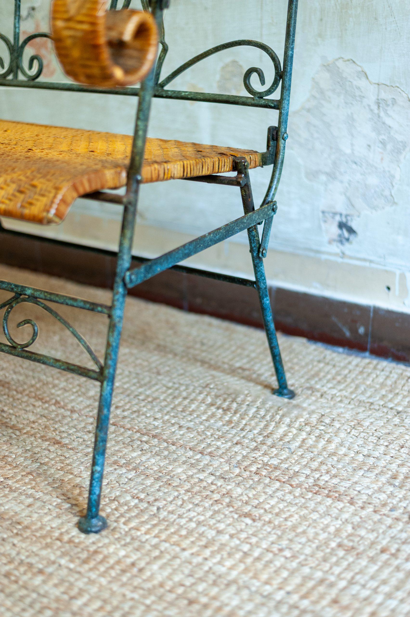 Italian Folding Iron and Bamboo Bench – 1950s For Sale