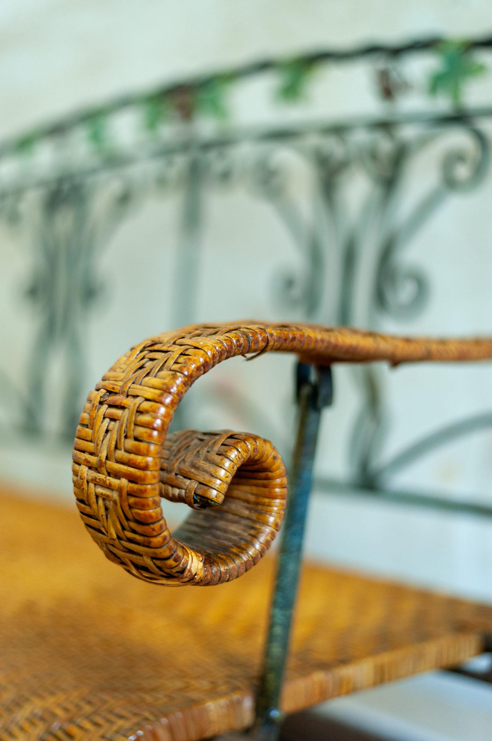 Folding Iron and Bamboo Bench – 1950s In Good Condition For Sale In Roma, RM