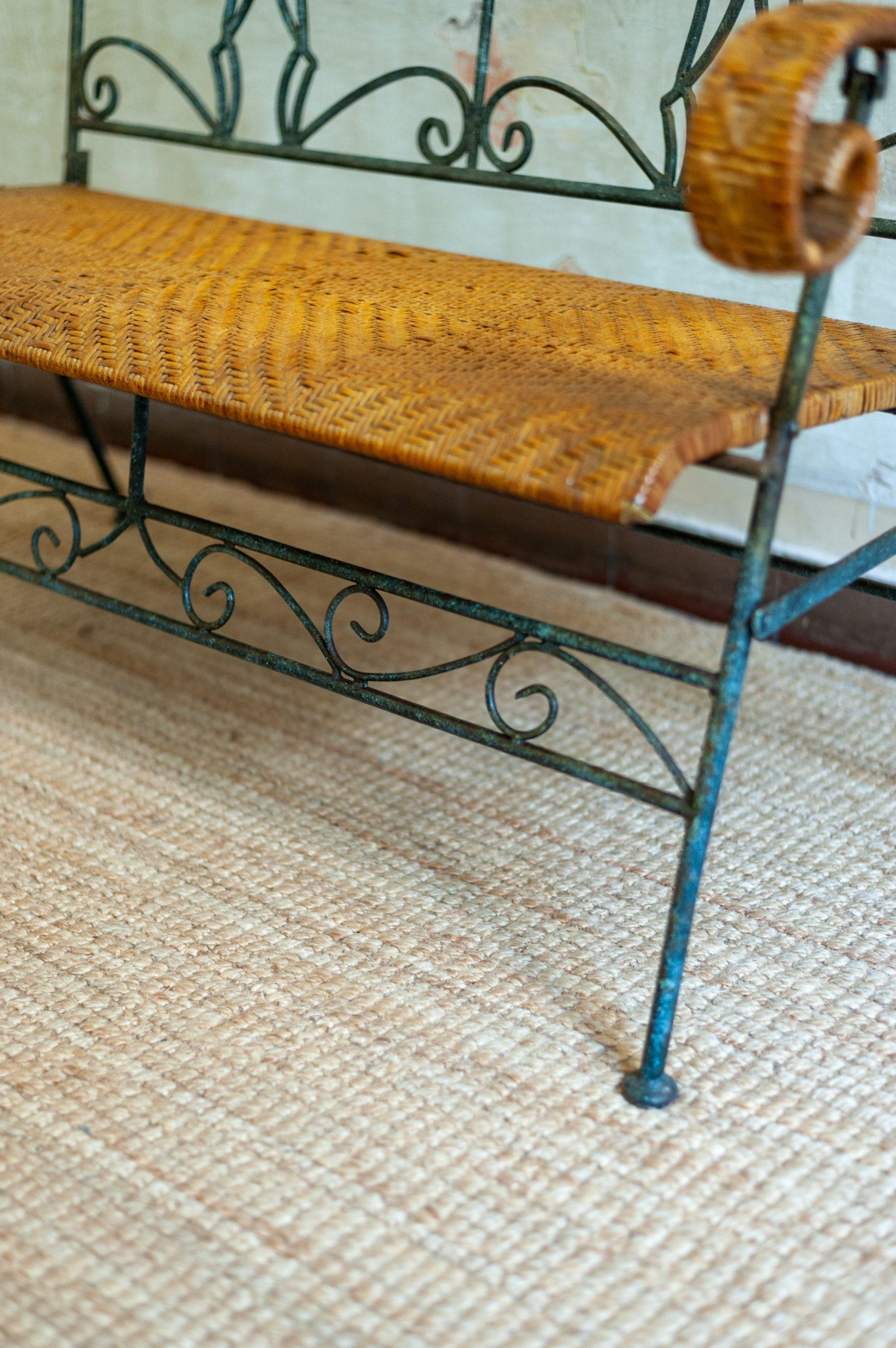 Folding Iron and Bamboo Bench – 1950s For Sale 2